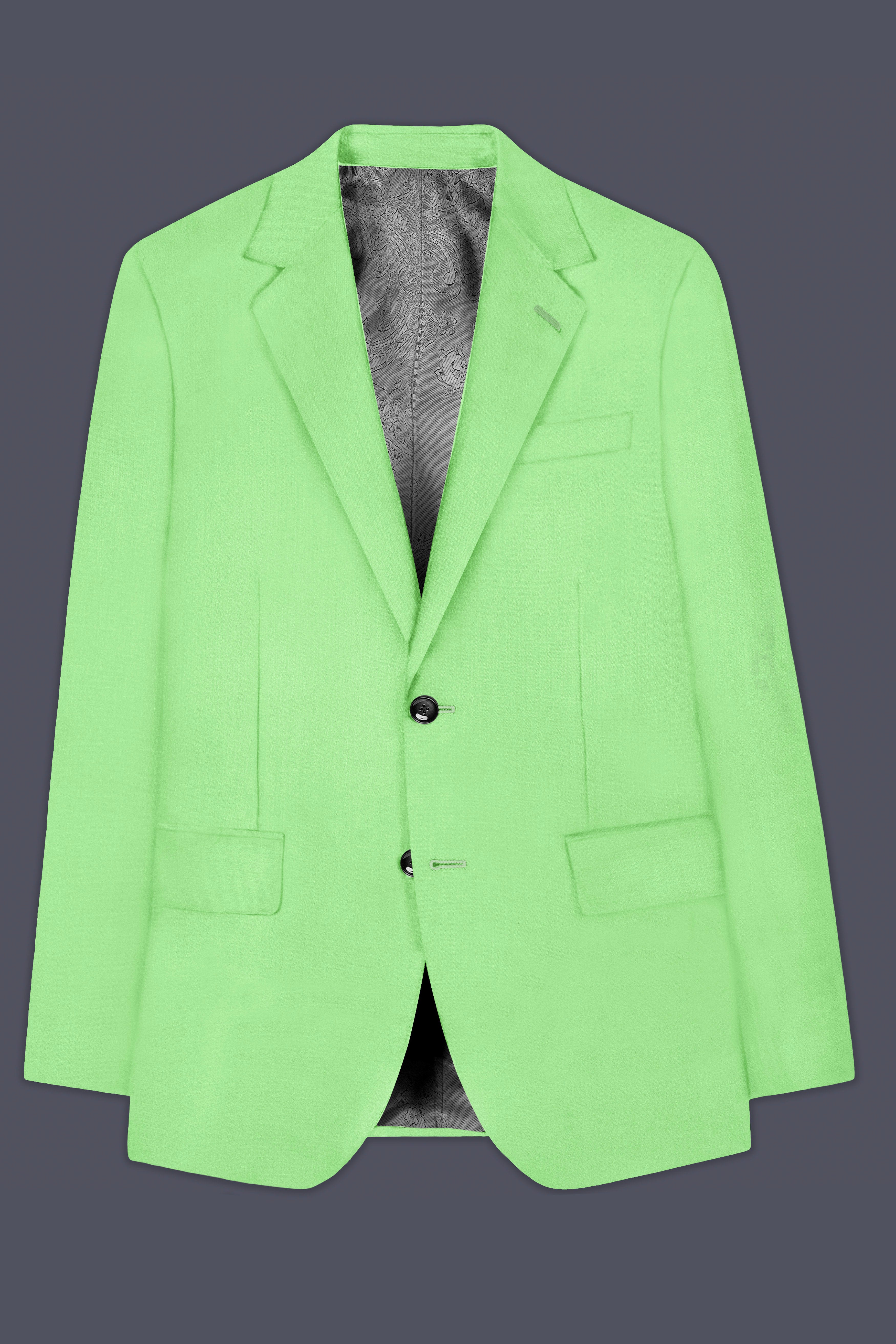 Emerald-Mint Green Solid Wool Rich Single Breasted Slight Stretch Blazer