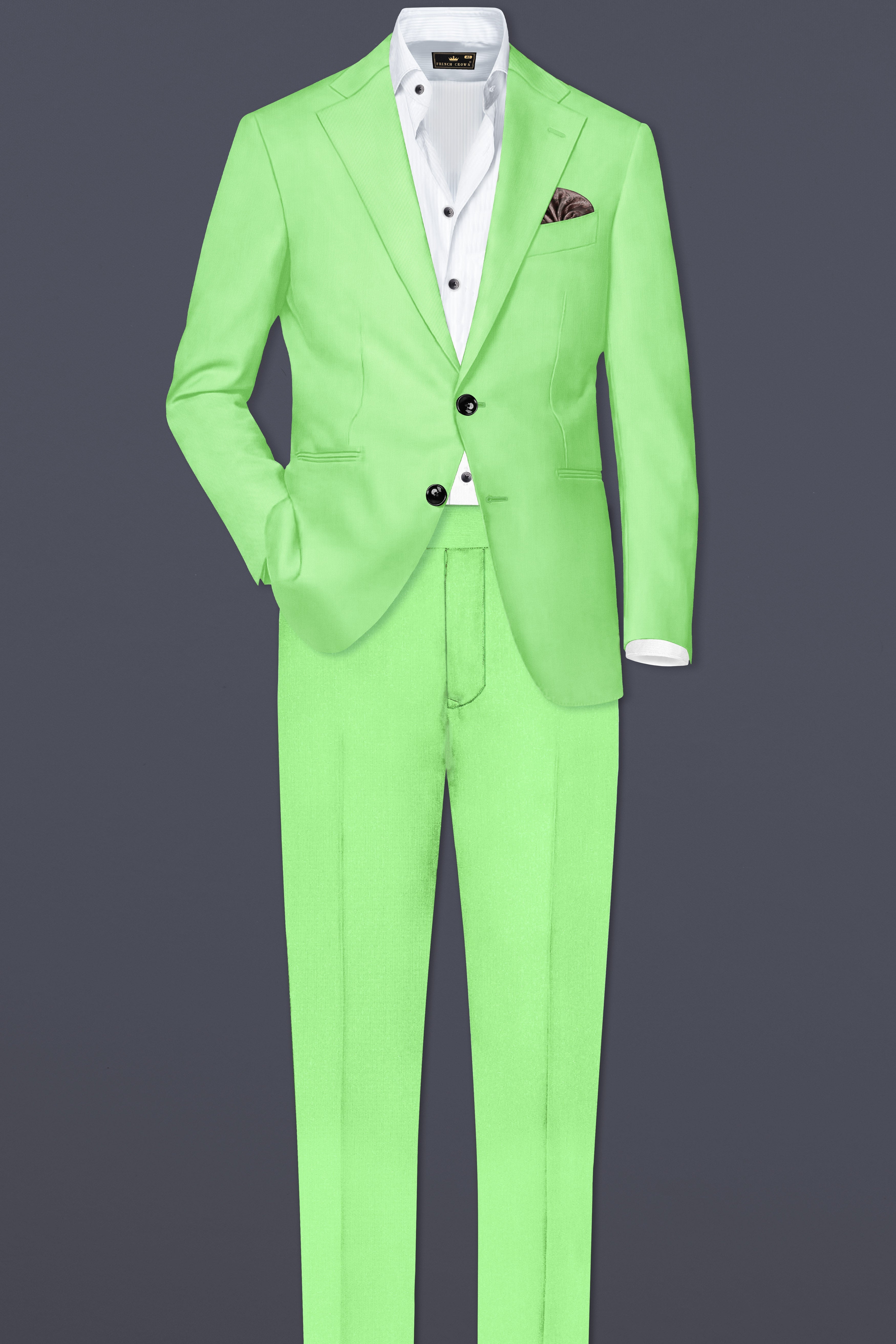 Emerald-Mint Green Solid Wool Rich Single Breasted Blazer