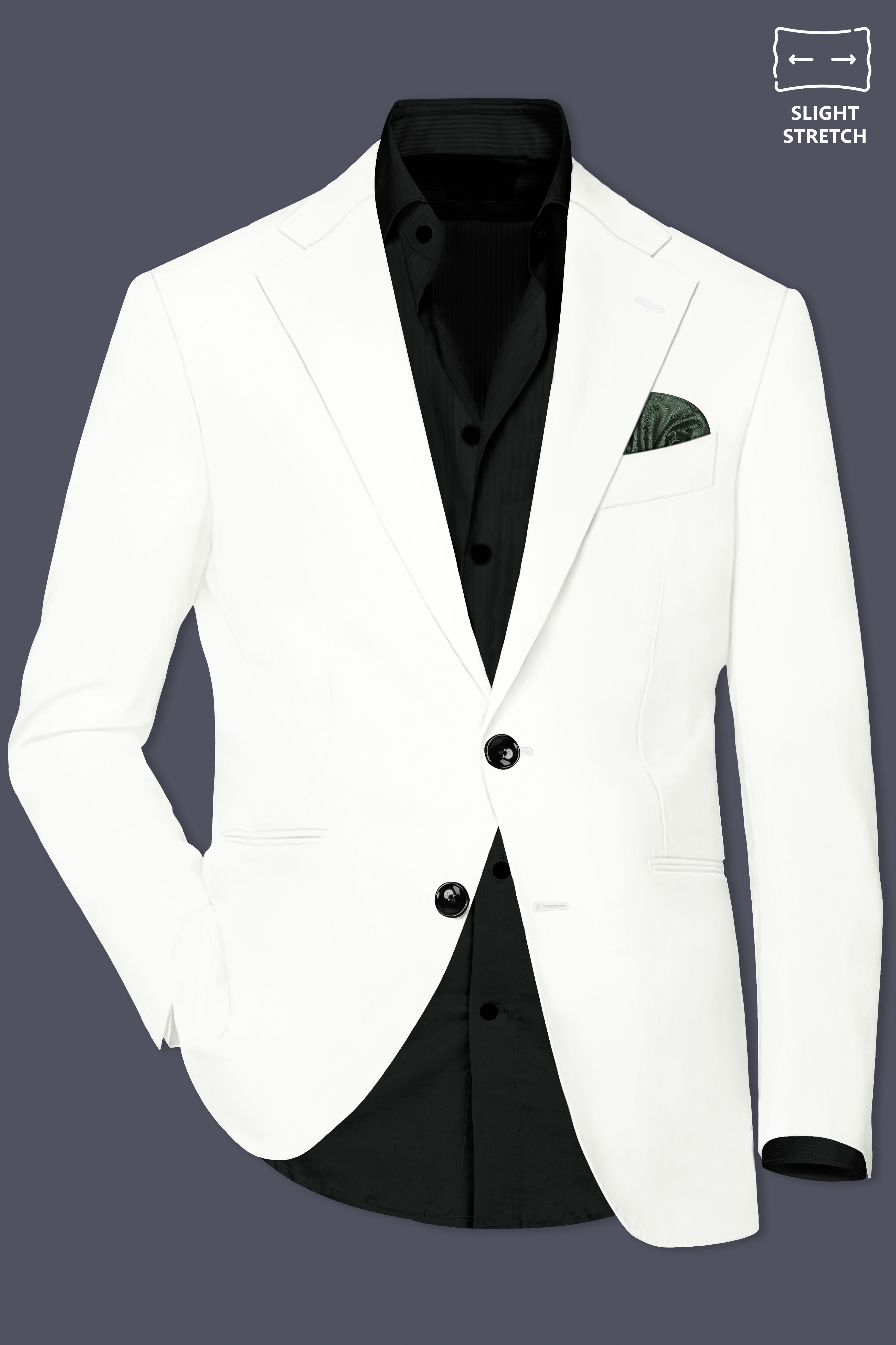 Off White Solid Wool Rich Single Breasted Slight Stretch Blazer