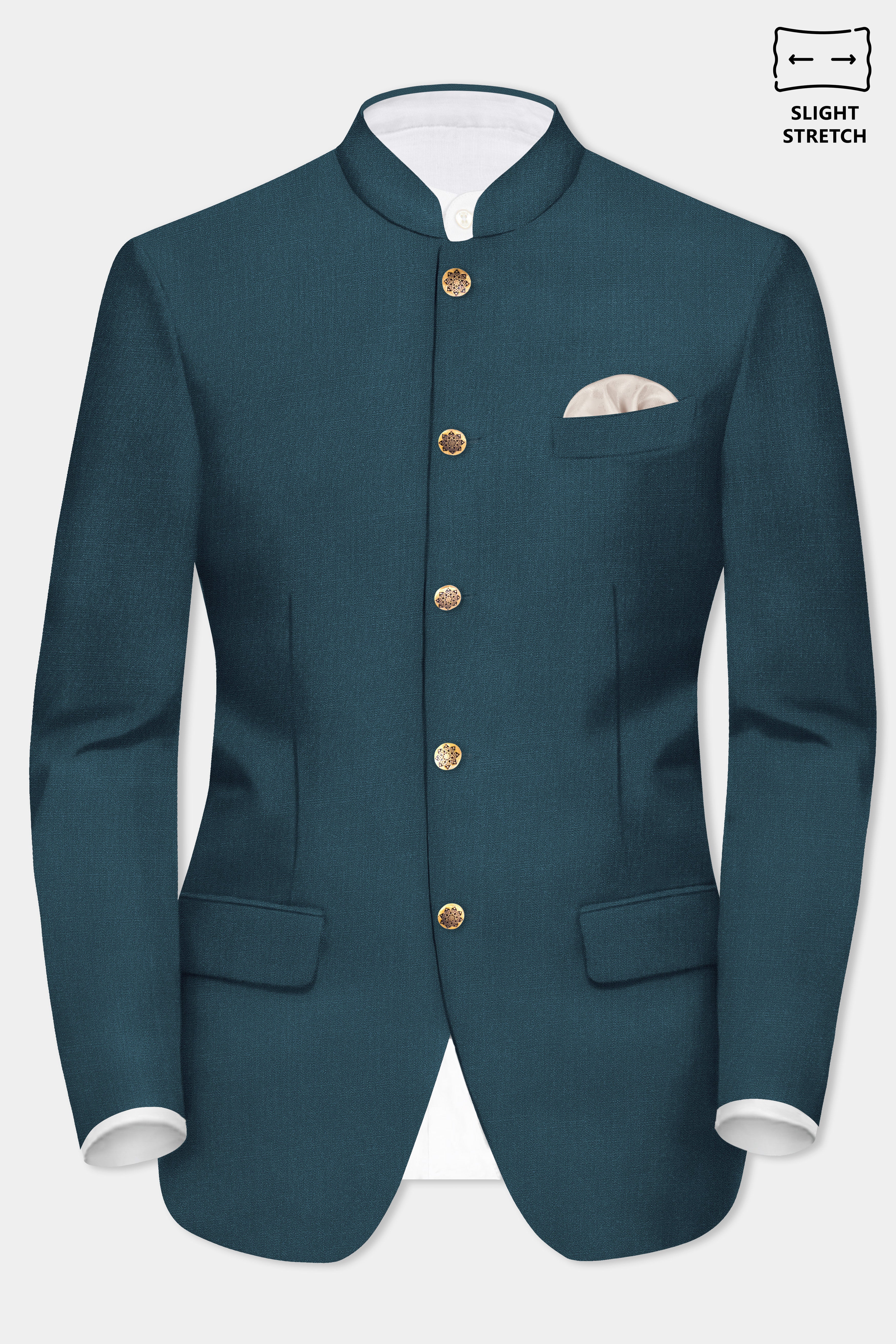 Prestige-Dianne Green Solid Wool Rich Bandhgala Slight Stretch Blazer