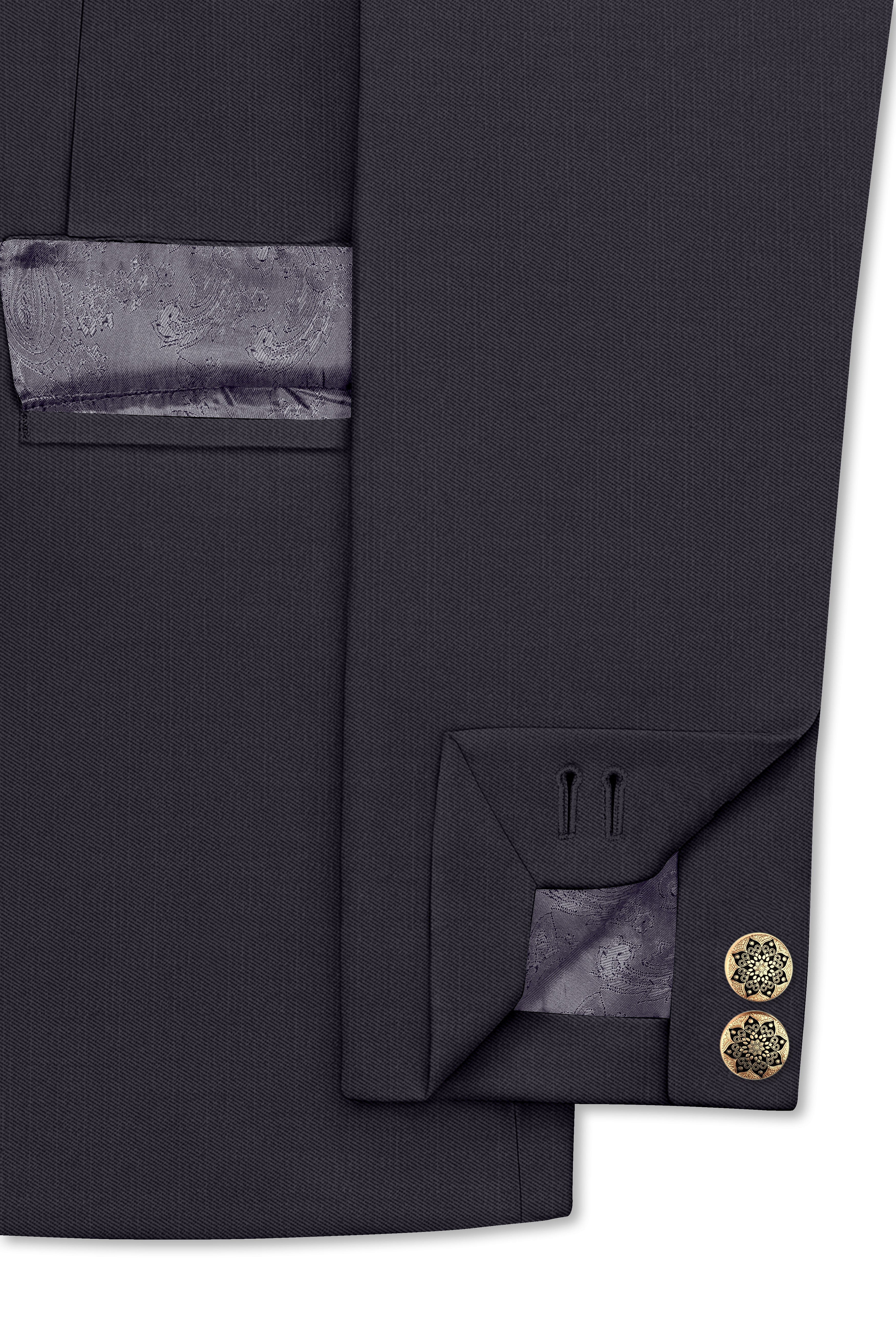 Vogue-Glaucous Gray Solid Wool Rich Bandhgala Slight Stretch Blazer