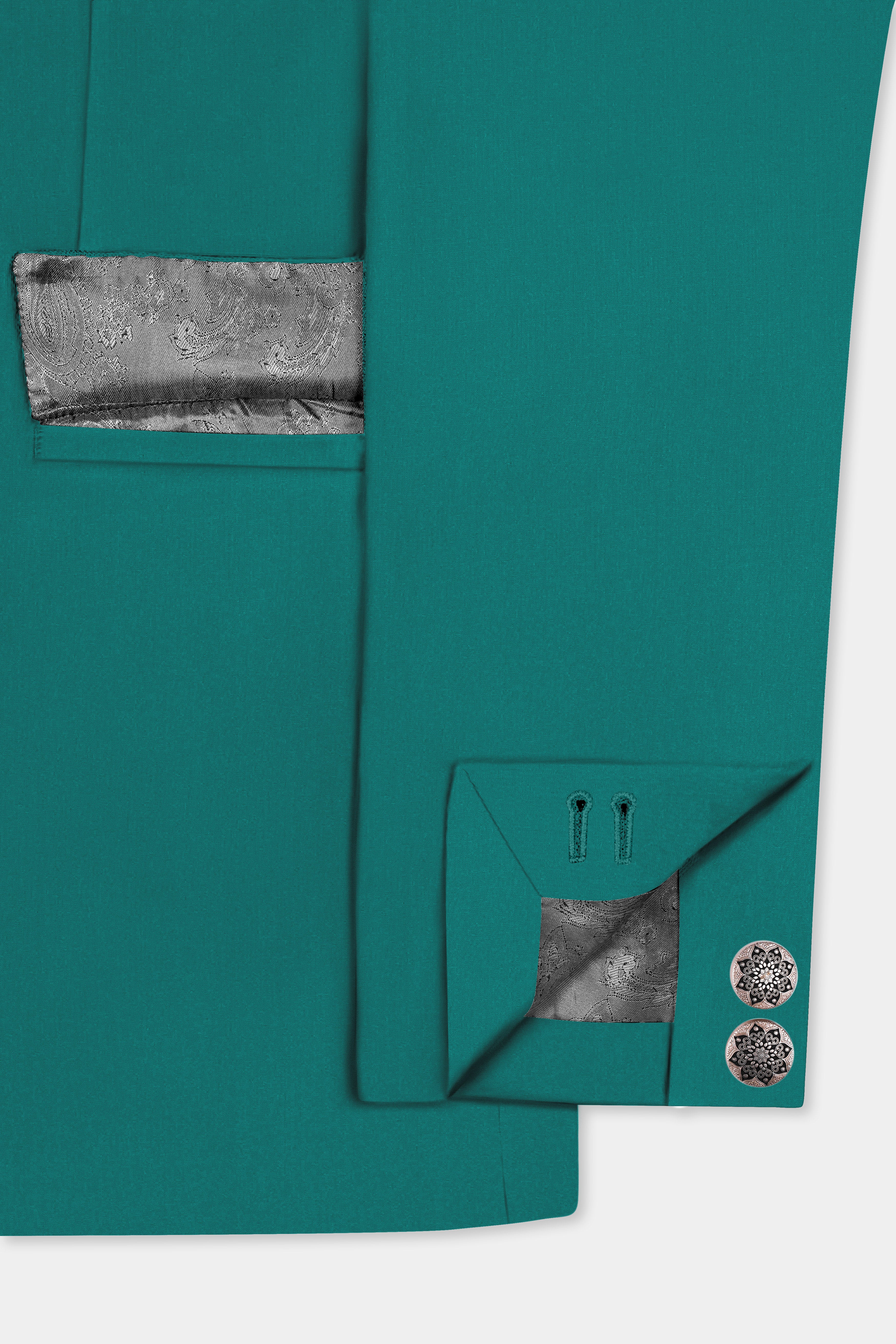 Verdant Classic-Surfie Green Solid Wool Rich Bandhgala Slight Stretch Blazer