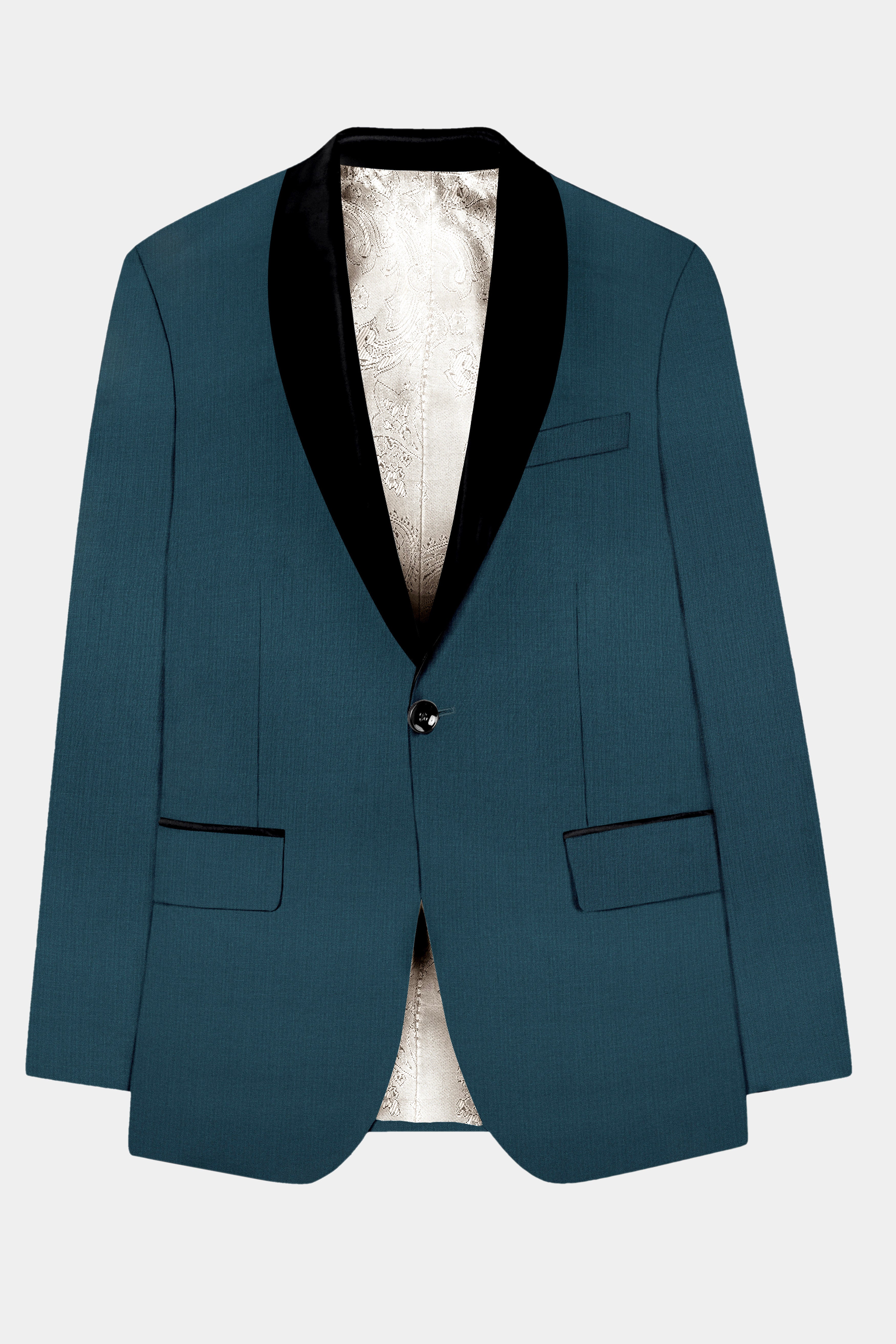 Prestige-Dianne Green Solid Wool Rich Tuxedo Slight Stretch Blazer