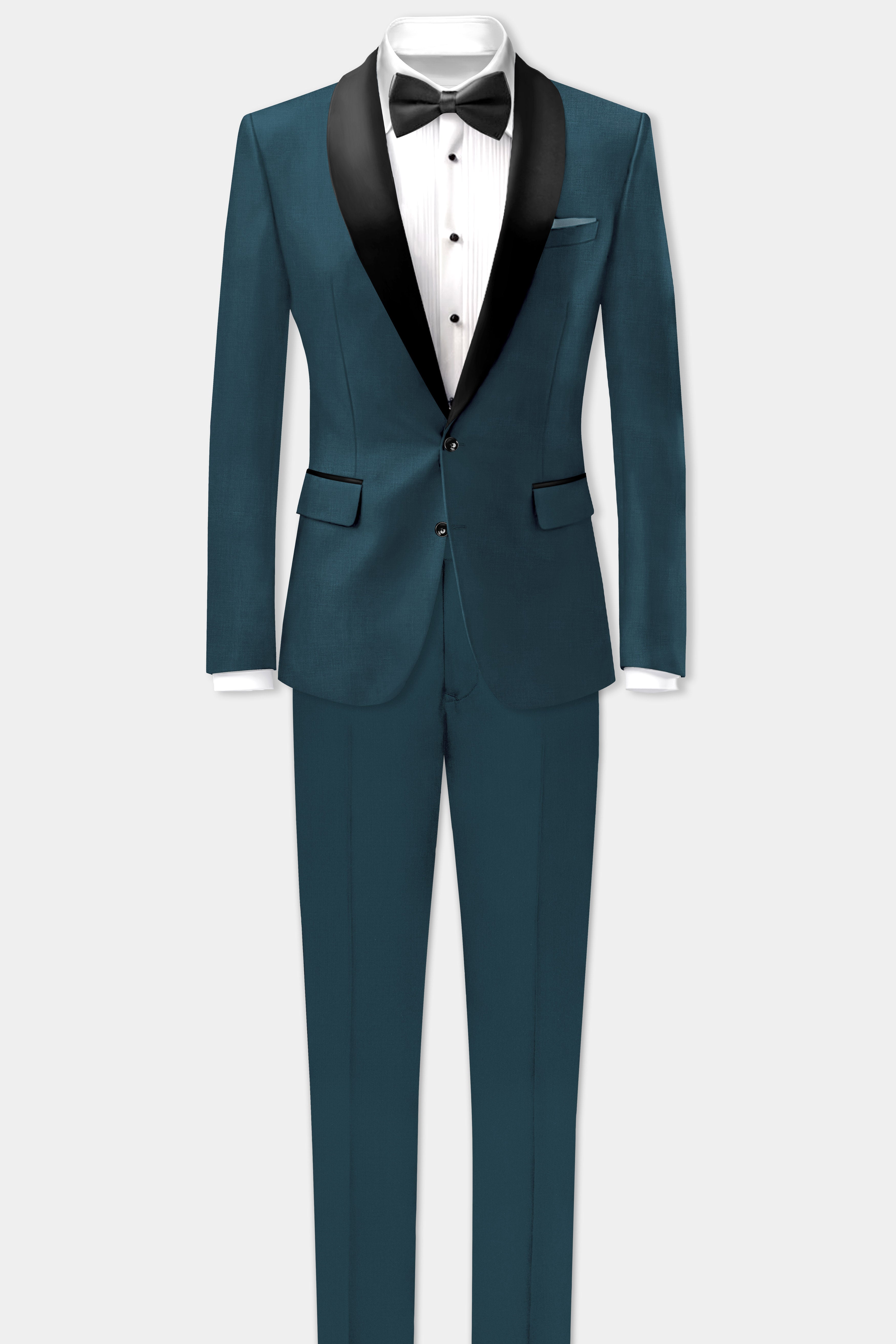 Prestige-Dianne Green Solid Wool Rich Tuxedo Slight Stretch Blazer