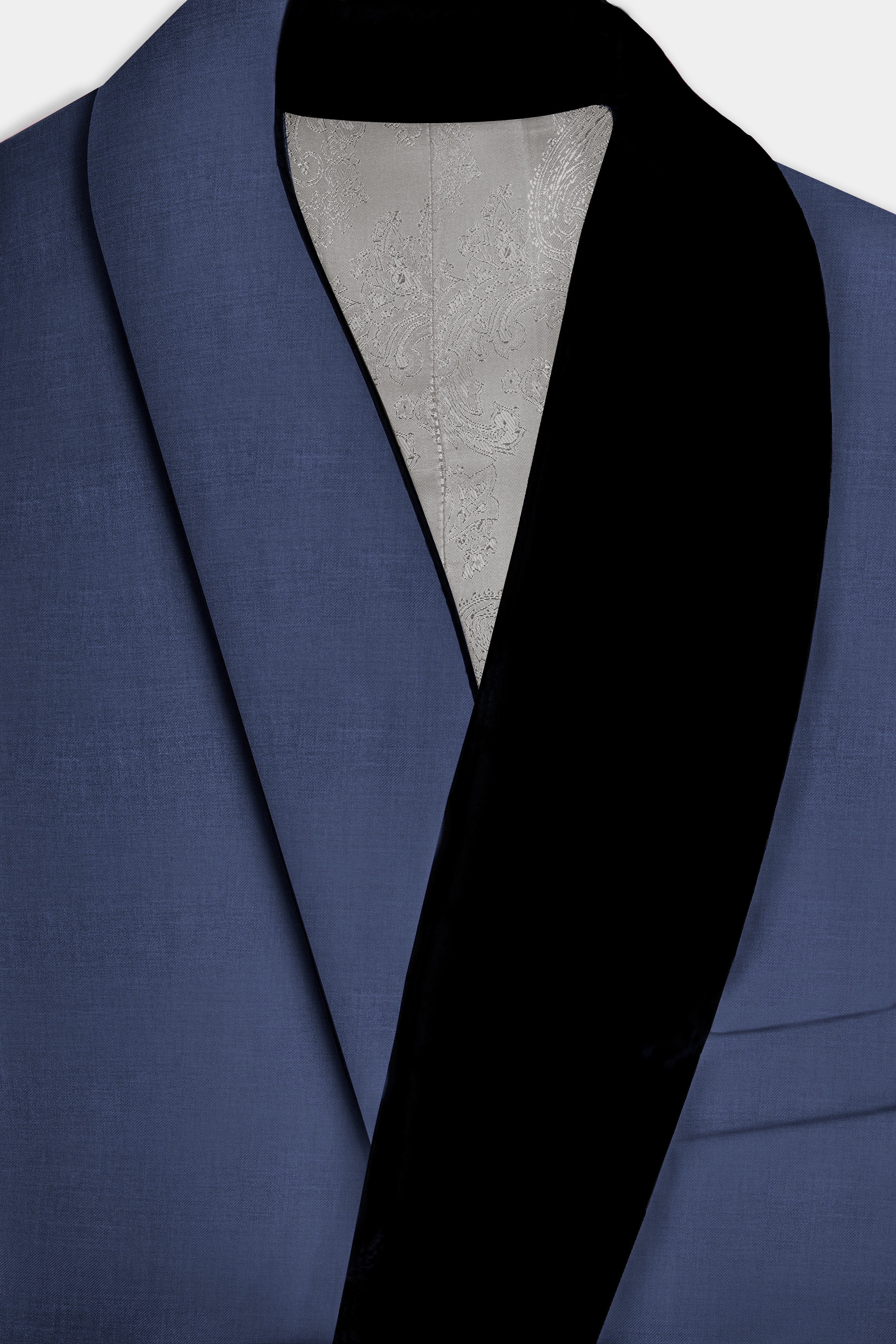 Sapphire-Glaucous Blue Solid Wool Rich Tuxedo Slight Stretch Blazer