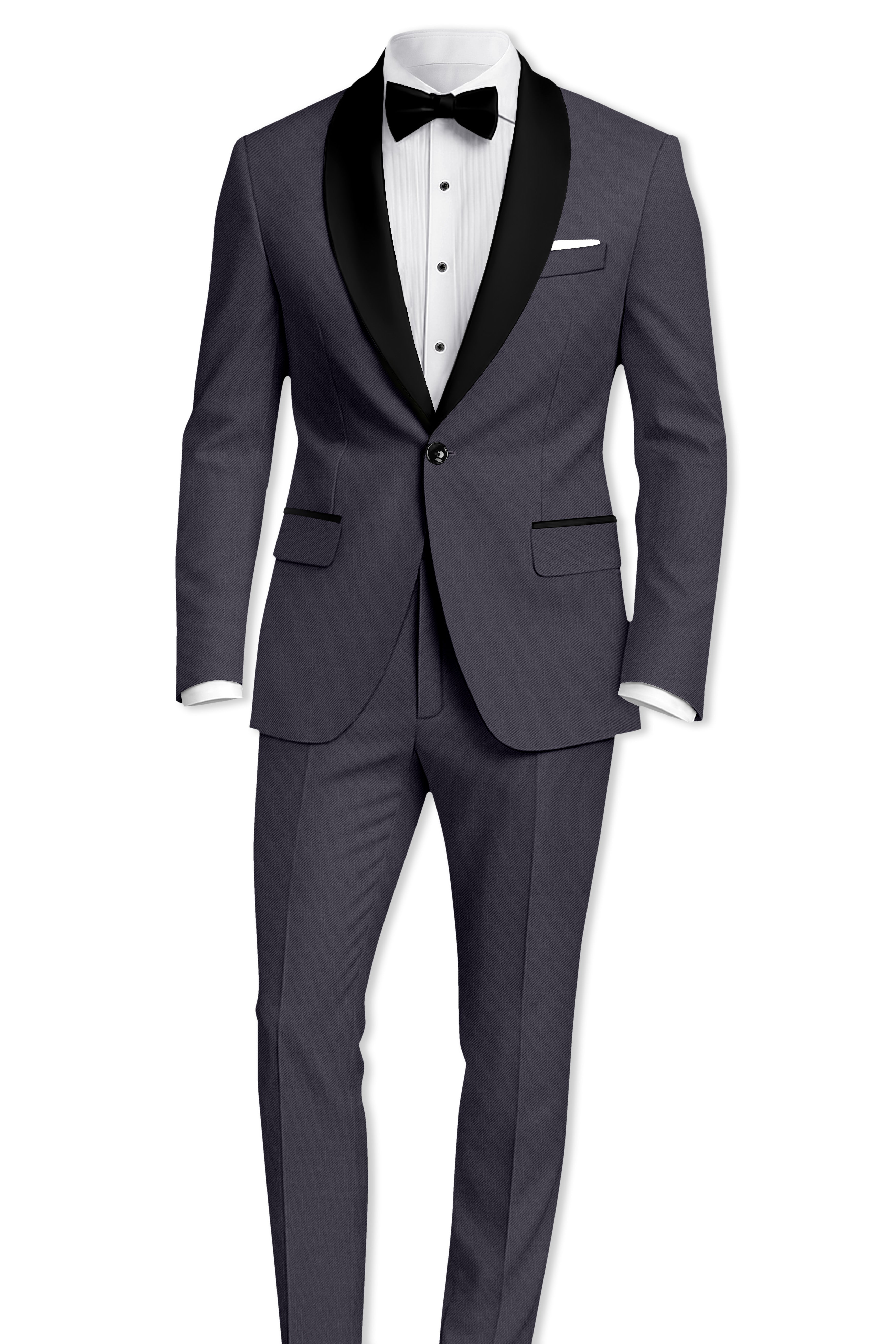 Sapphire-Glaucous Gray Solid Wool Rich Tuxedo Slight Stretch Blazer