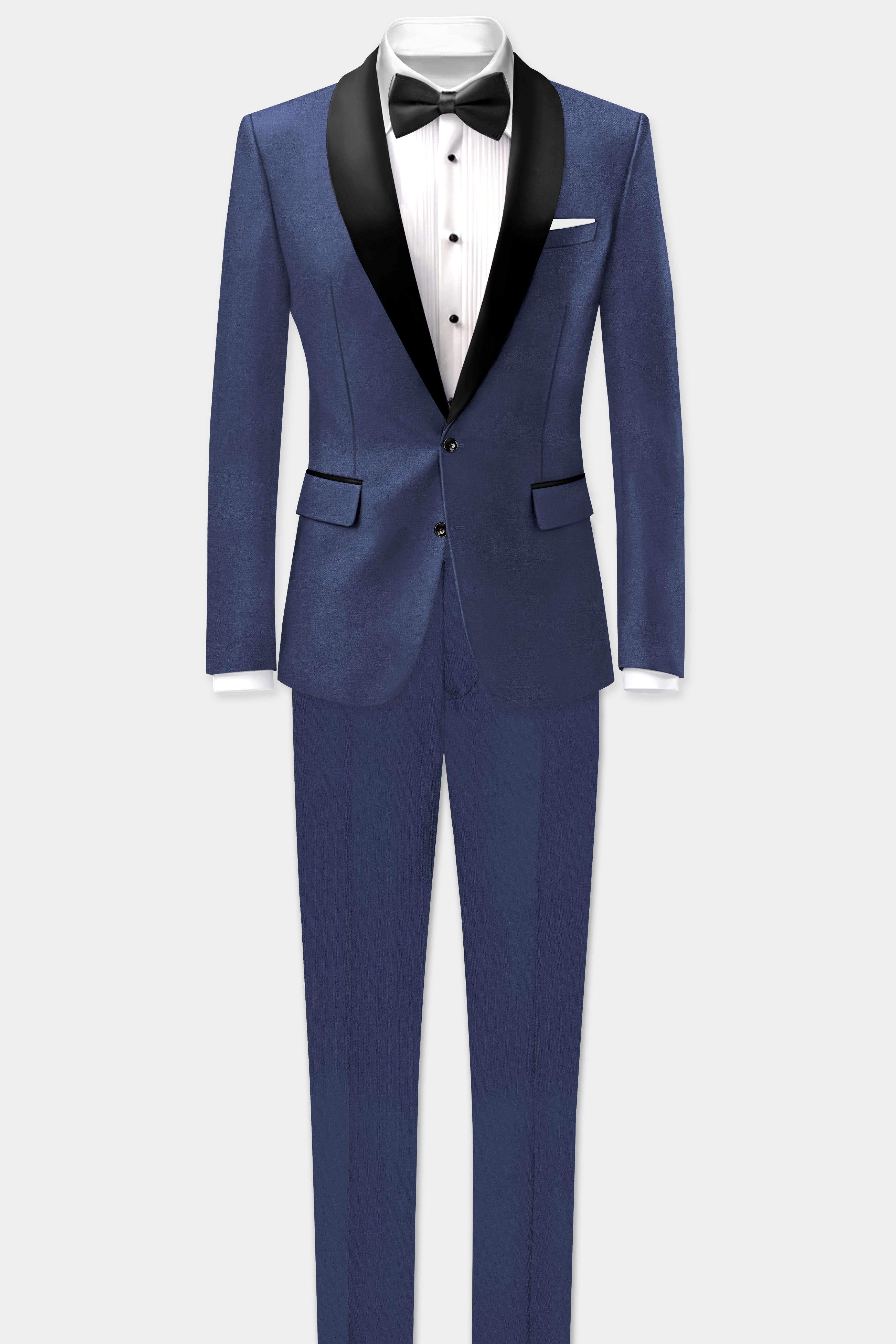Sapphire-Glaucous Blue Solid Wool Rich Tuxedo Slight Stretch Blazer