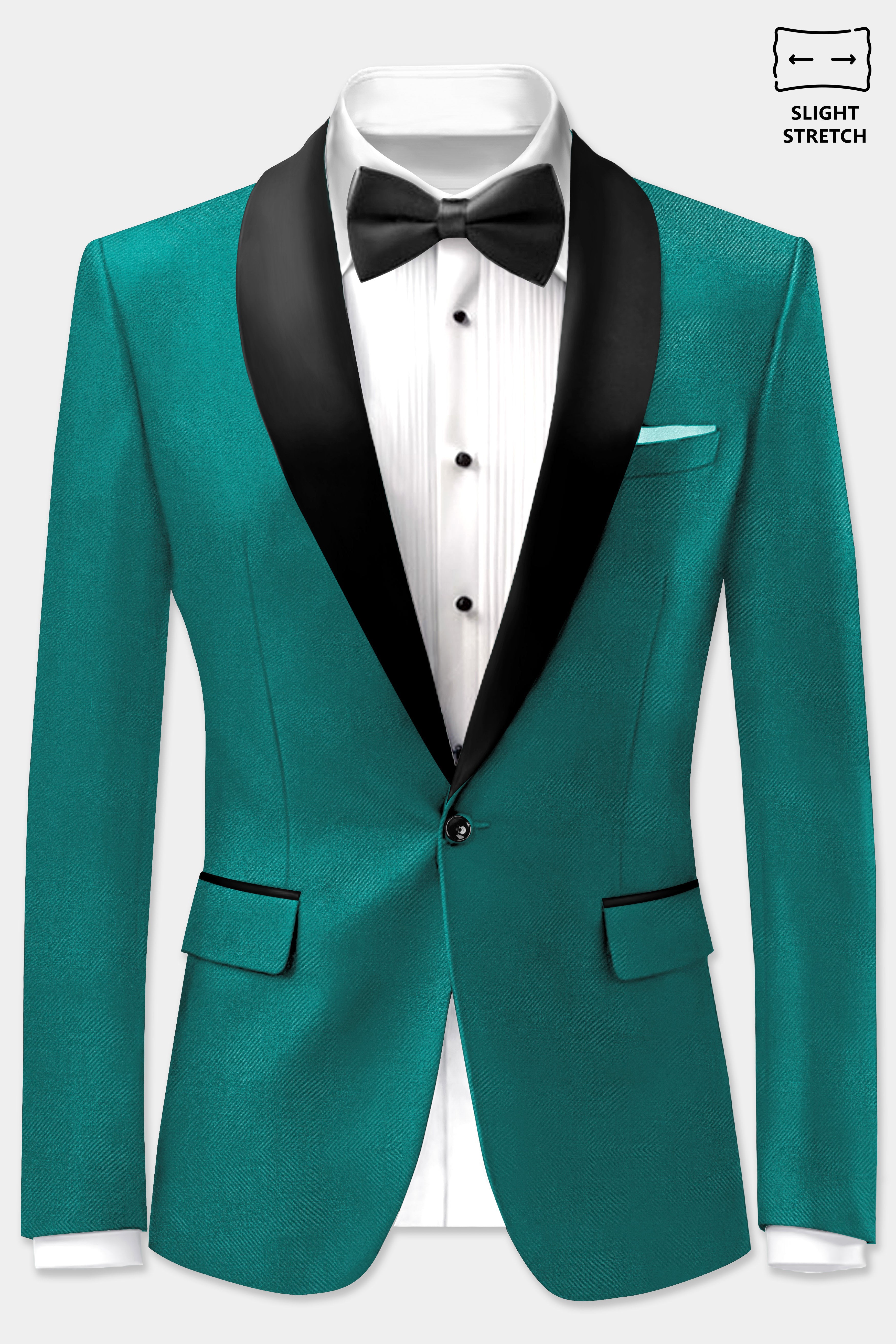 Verdant Classic-Surfie Green Solid Wool Rich Tuxedo Slight Stretch Blazer