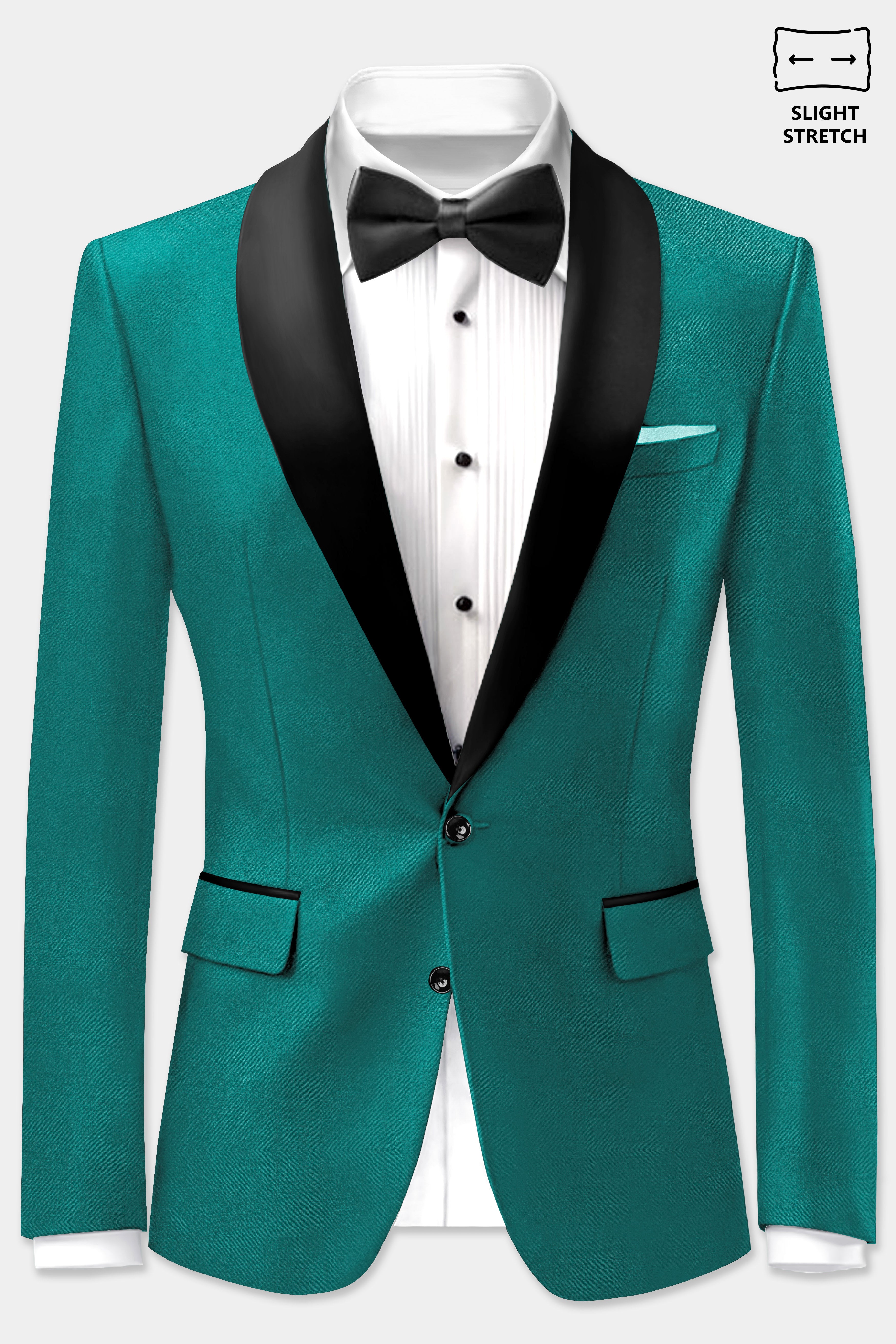 Verdant Classic-Surfie Green Solid Wool Rich Tuxedo Slight Stretch Blazer