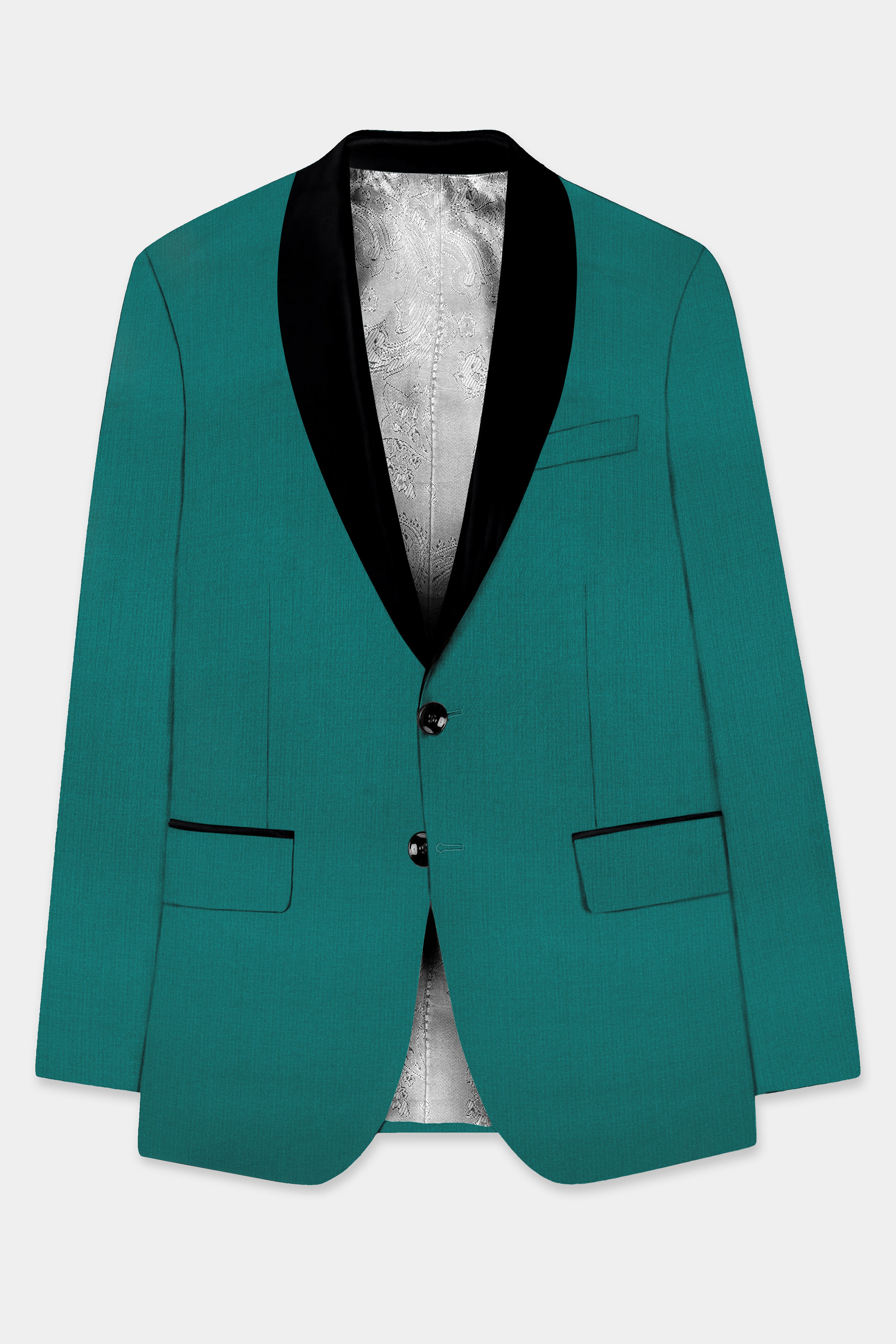 Verdant Classic-Surfie Green Solid Wool Rich Tuxedo Slight Stretch Blazer