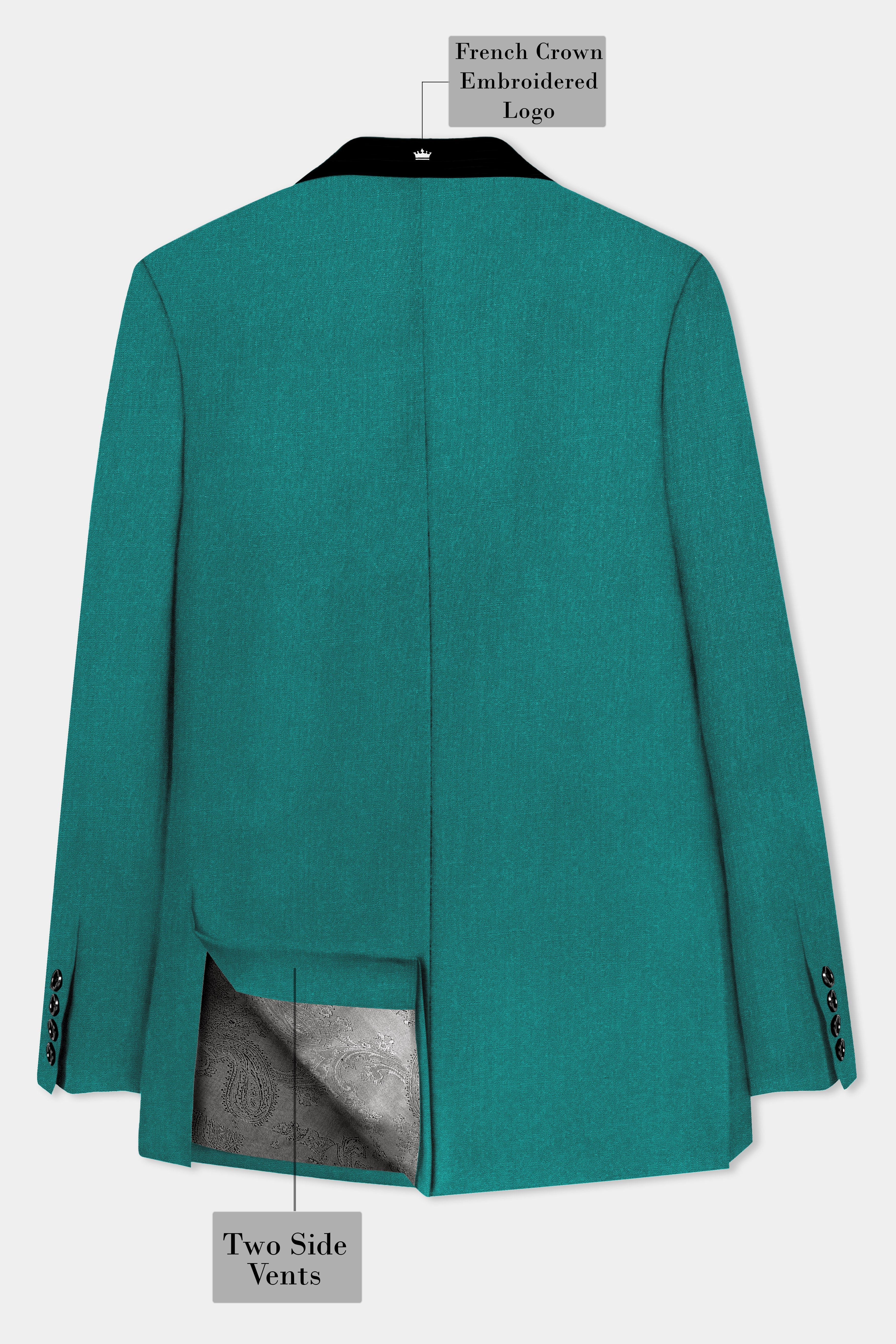 Verdant Classic-Surfie Green Solid Wool Rich Tuxedo Slight Stretch Blazer