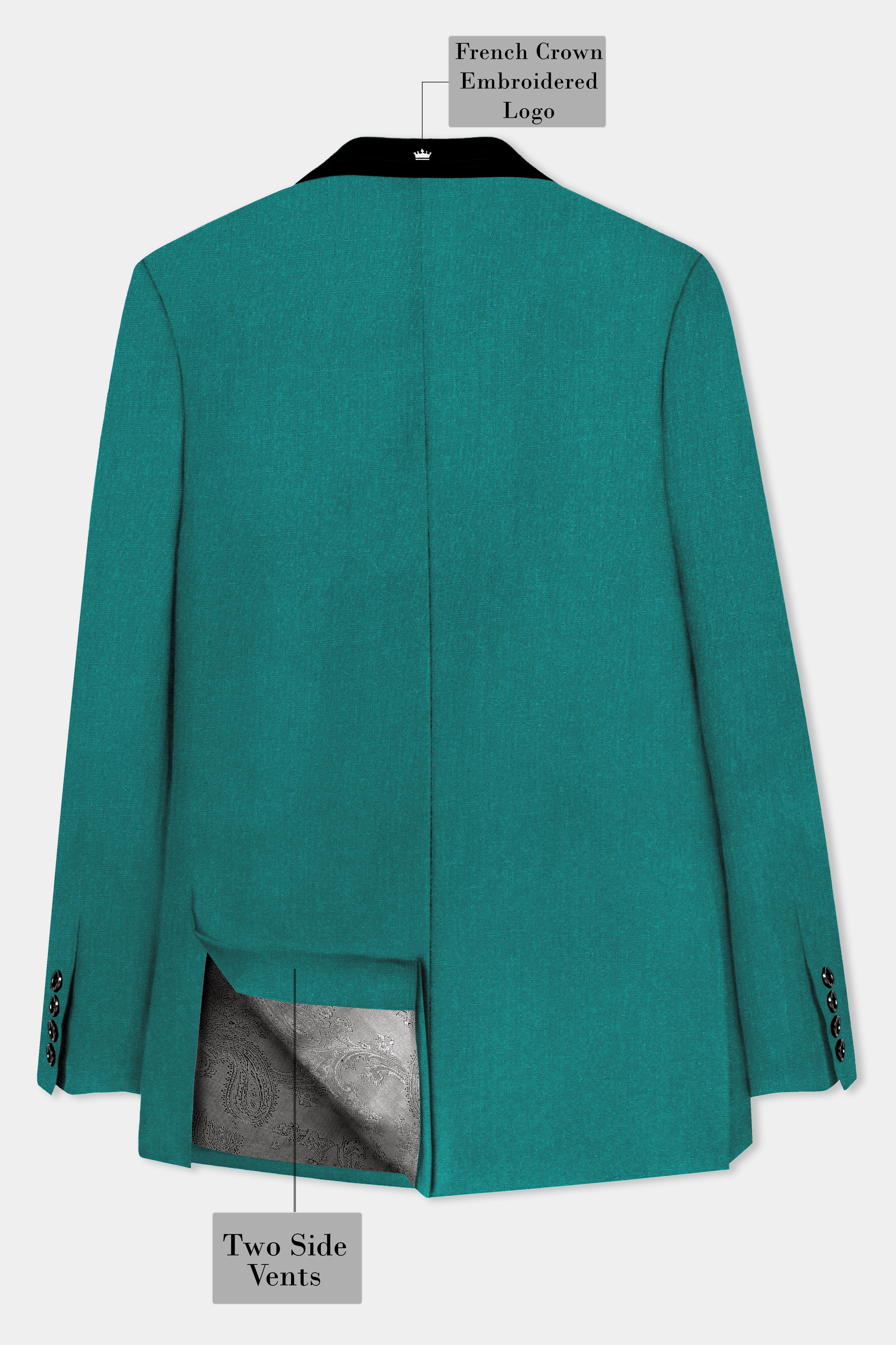 Verdant Classic-Surfie Green Solid Wool Rich Tuxedo Slight Stretch Blazer