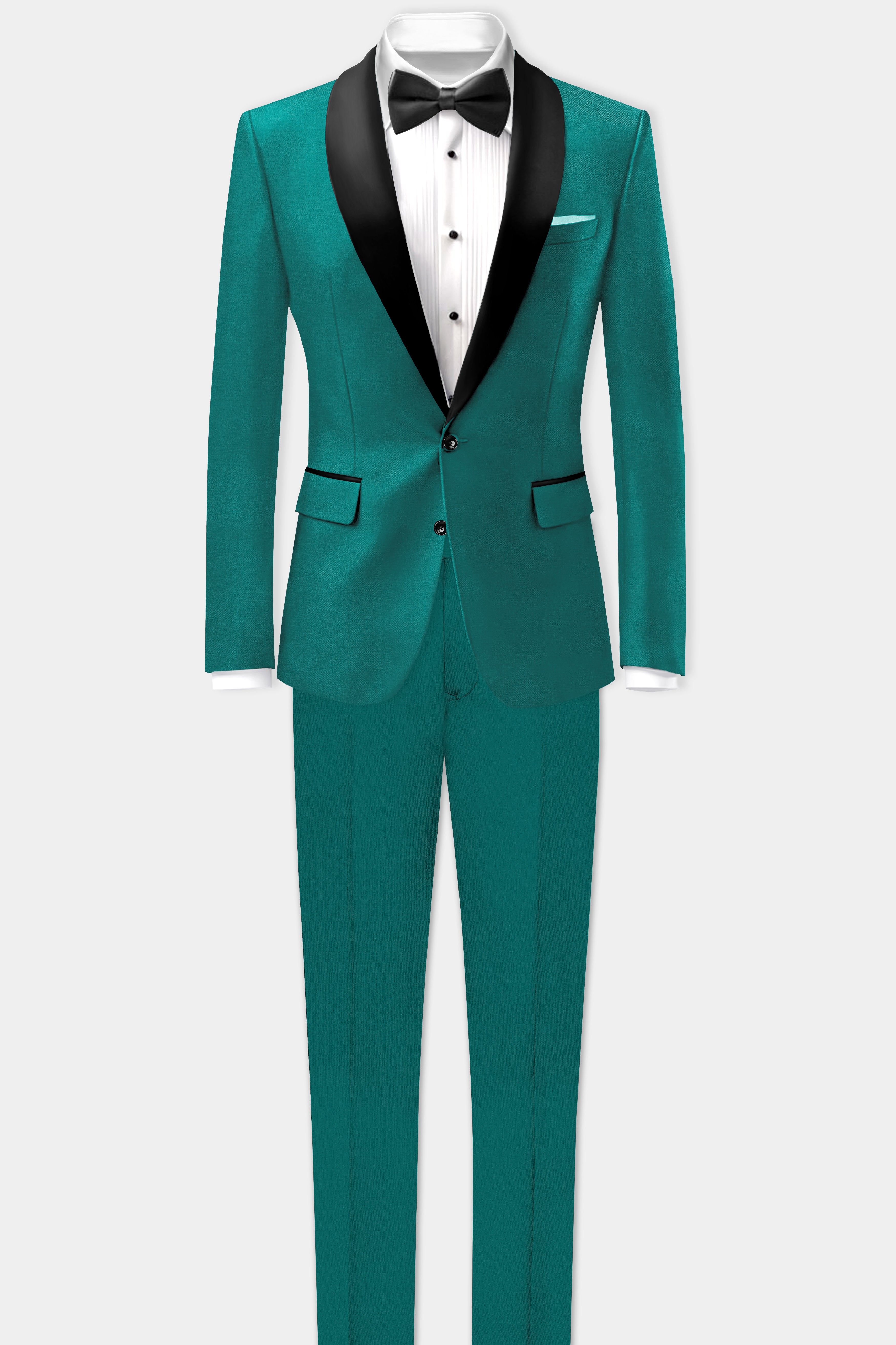 Verdant Classic-Surfie Green Solid Wool Rich Tuxedo Slight Stretch Blazer