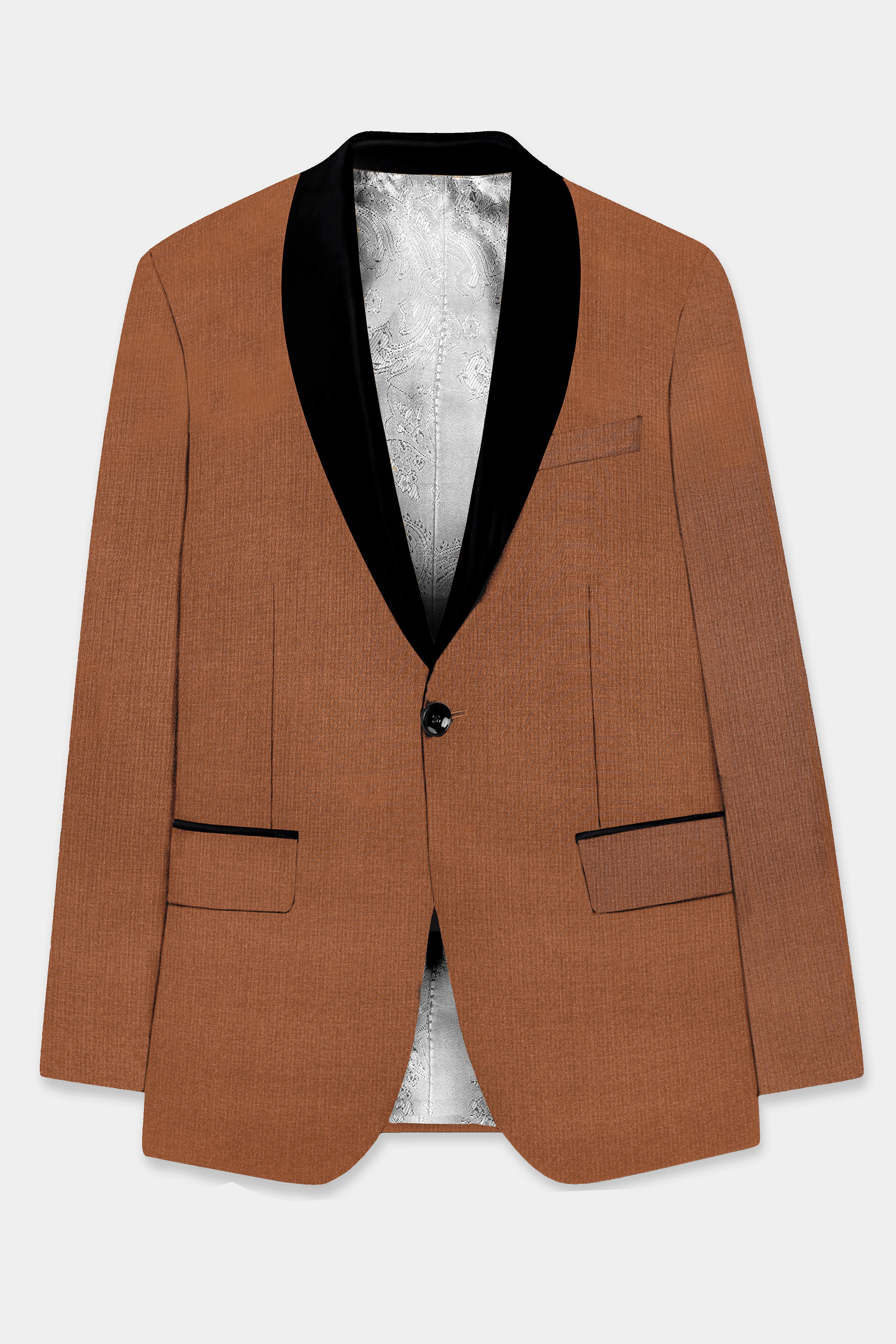 Cinnamon Oak-Sienna Brown Solid Wool Rich Tuxedo Slight Stretch Blazer