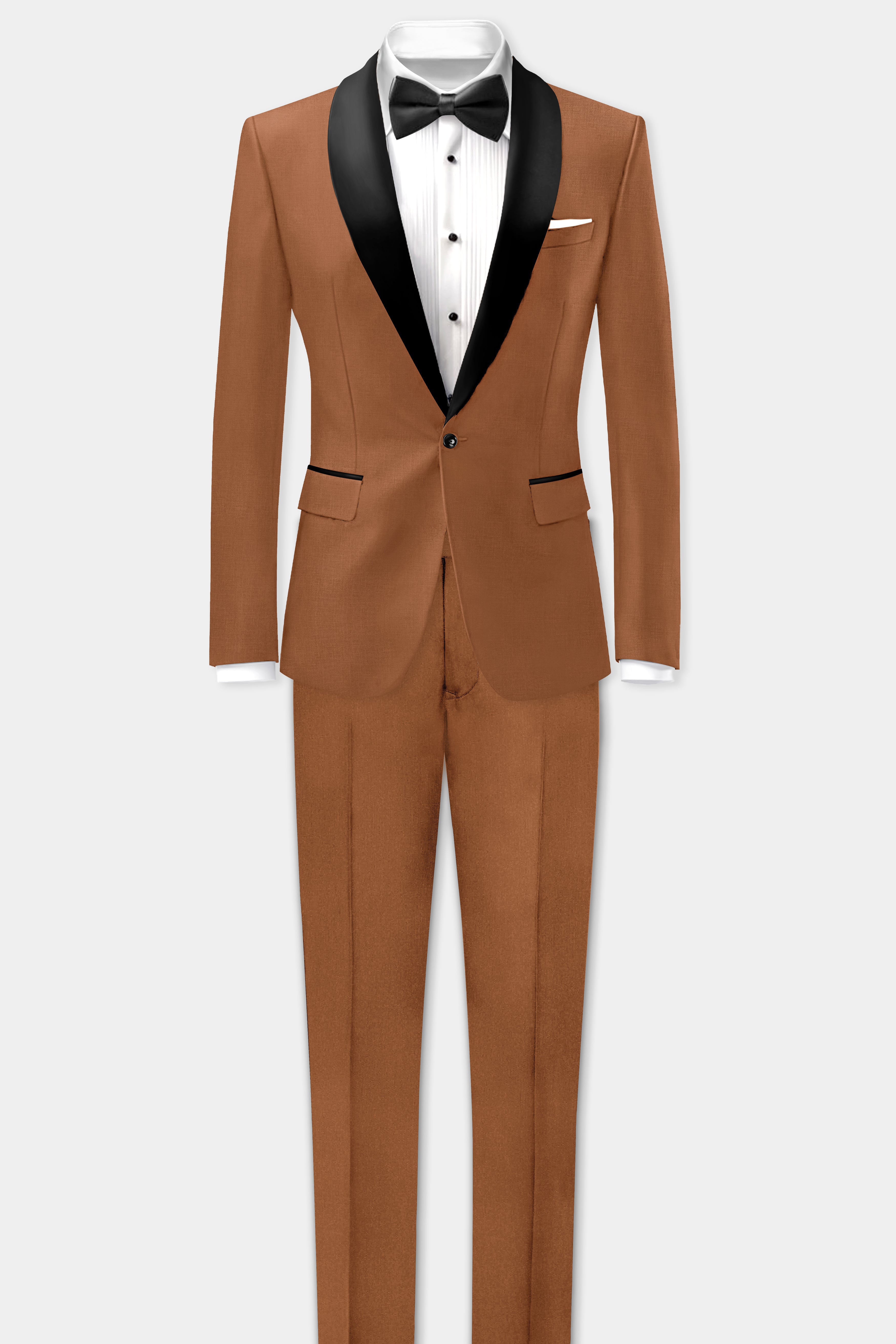 Cinnamon Oak-Sienna Brown Solid Wool Rich Tuxedo Slight Stretch Blazer