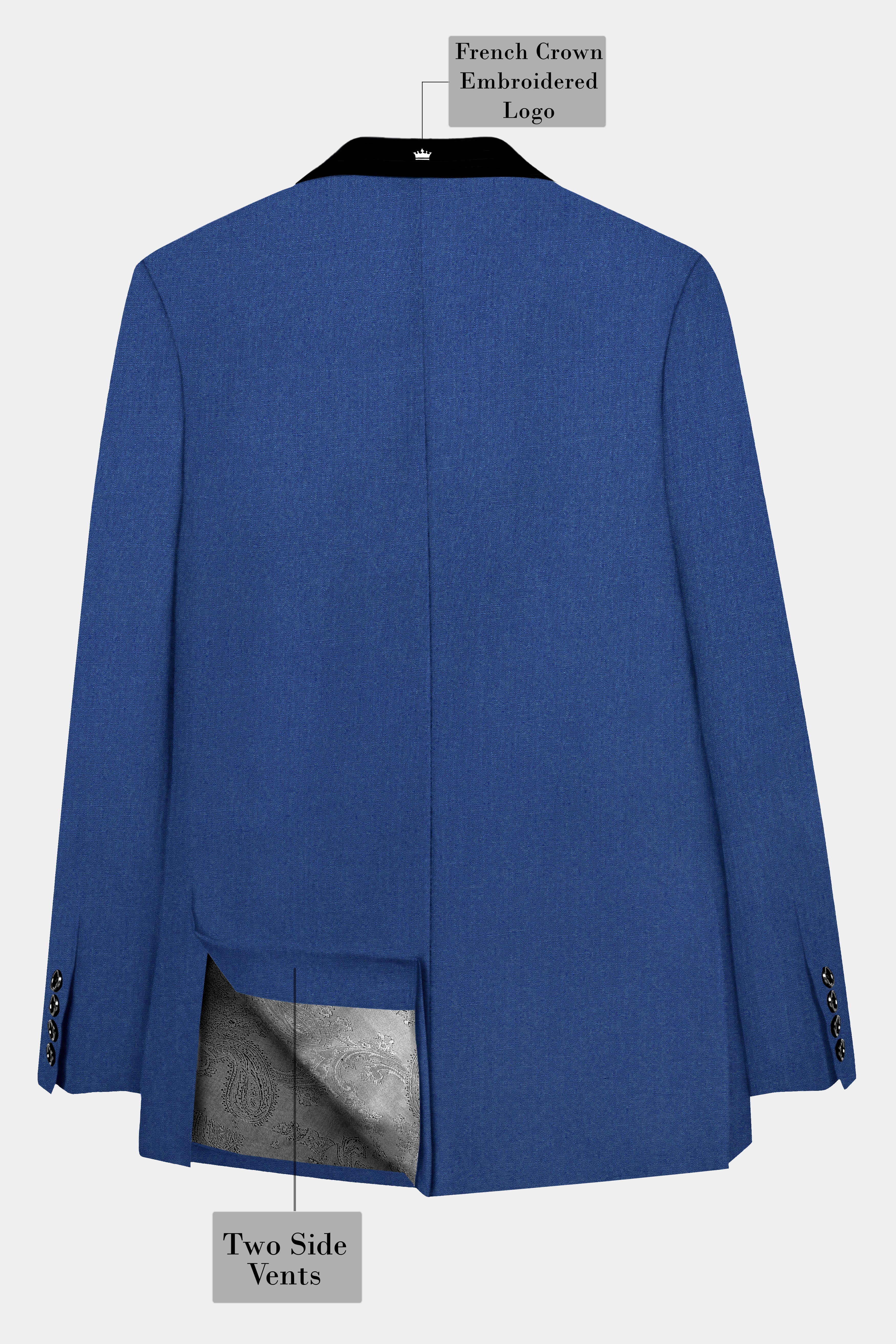 Cerulean Elite-Cobalt Blue Solid Wool Rich Tuxedo Slight Stretch Blazer