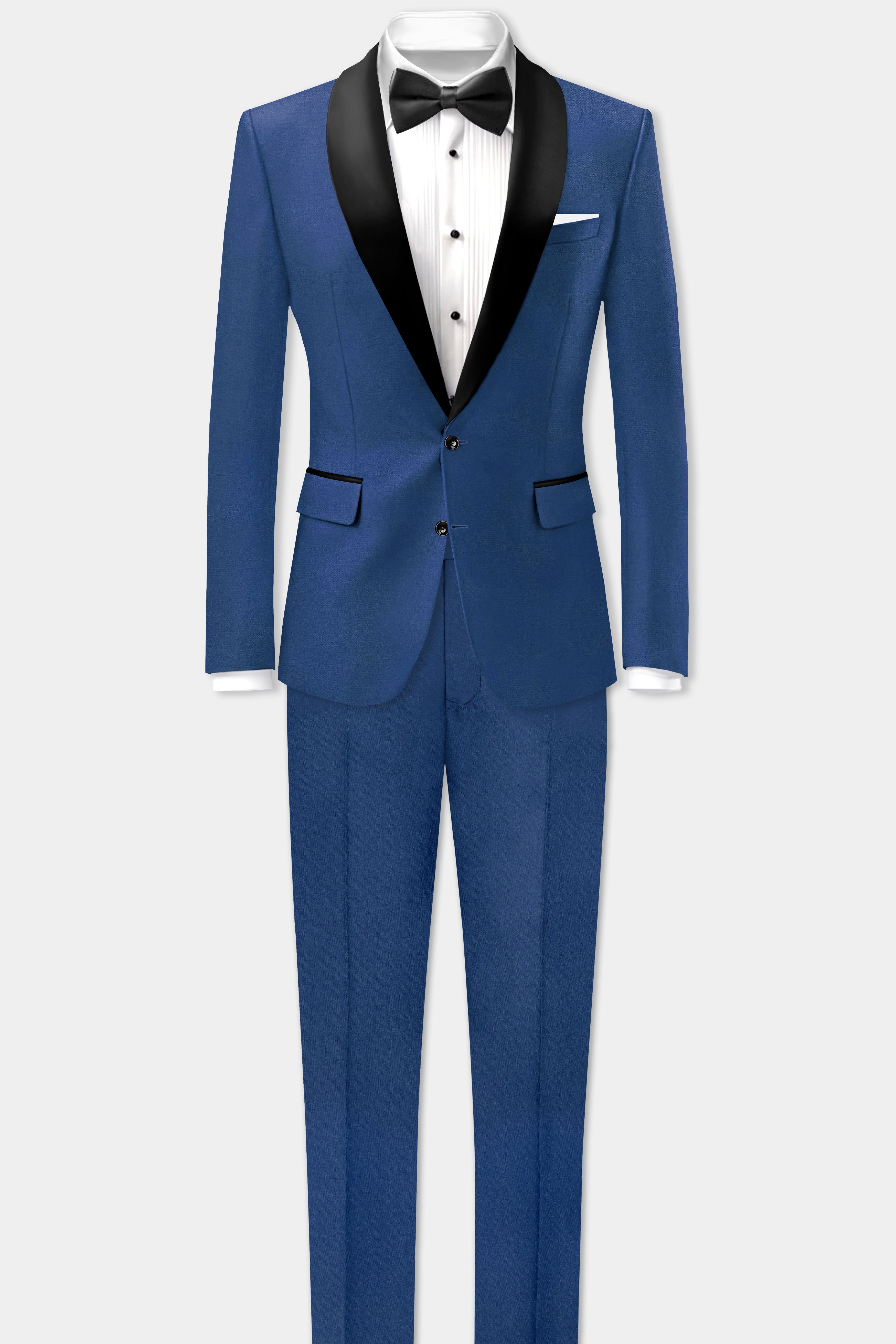 Cerulean Elite-Cobalt Blue Solid Wool Rich Tuxedo Slight Stretch Blazer