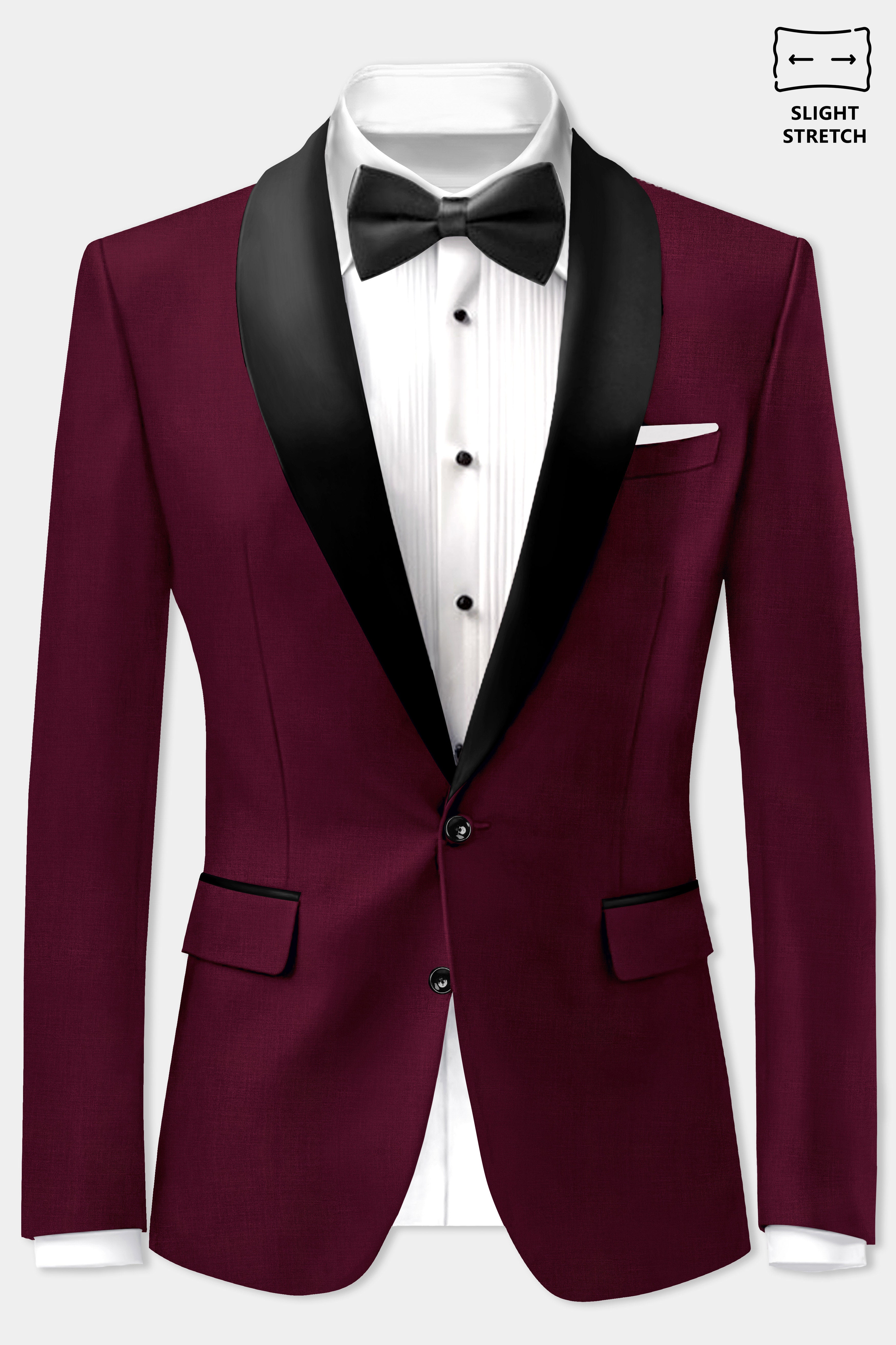 Regal Maroon-Tamarind Solid Wool Rich Tuxedo Slight Stretch Blazer
