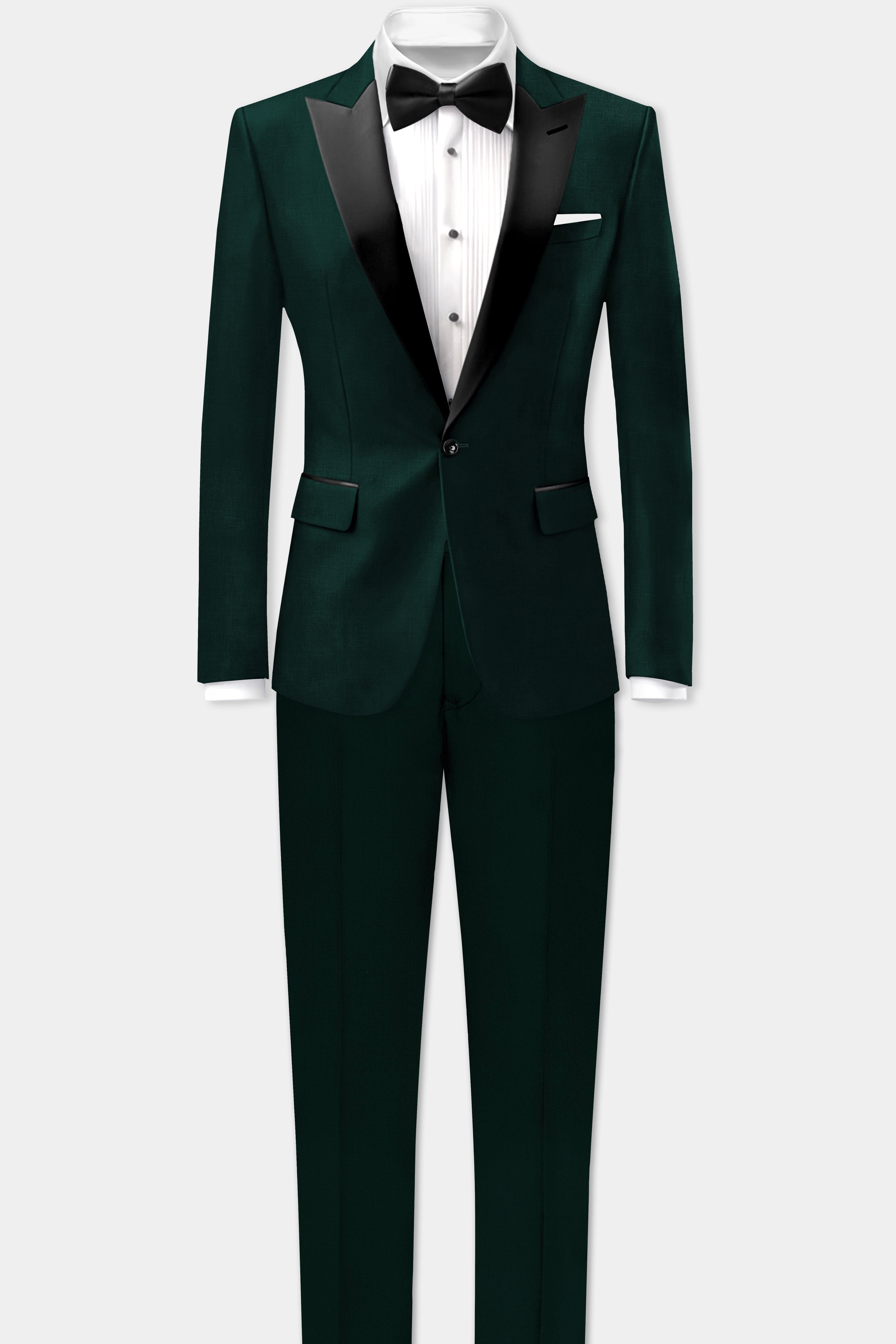 Emerald-Zucchini Green Solid Wool Rich Peak Lapel Tuxedo Slight Stretch Blazer