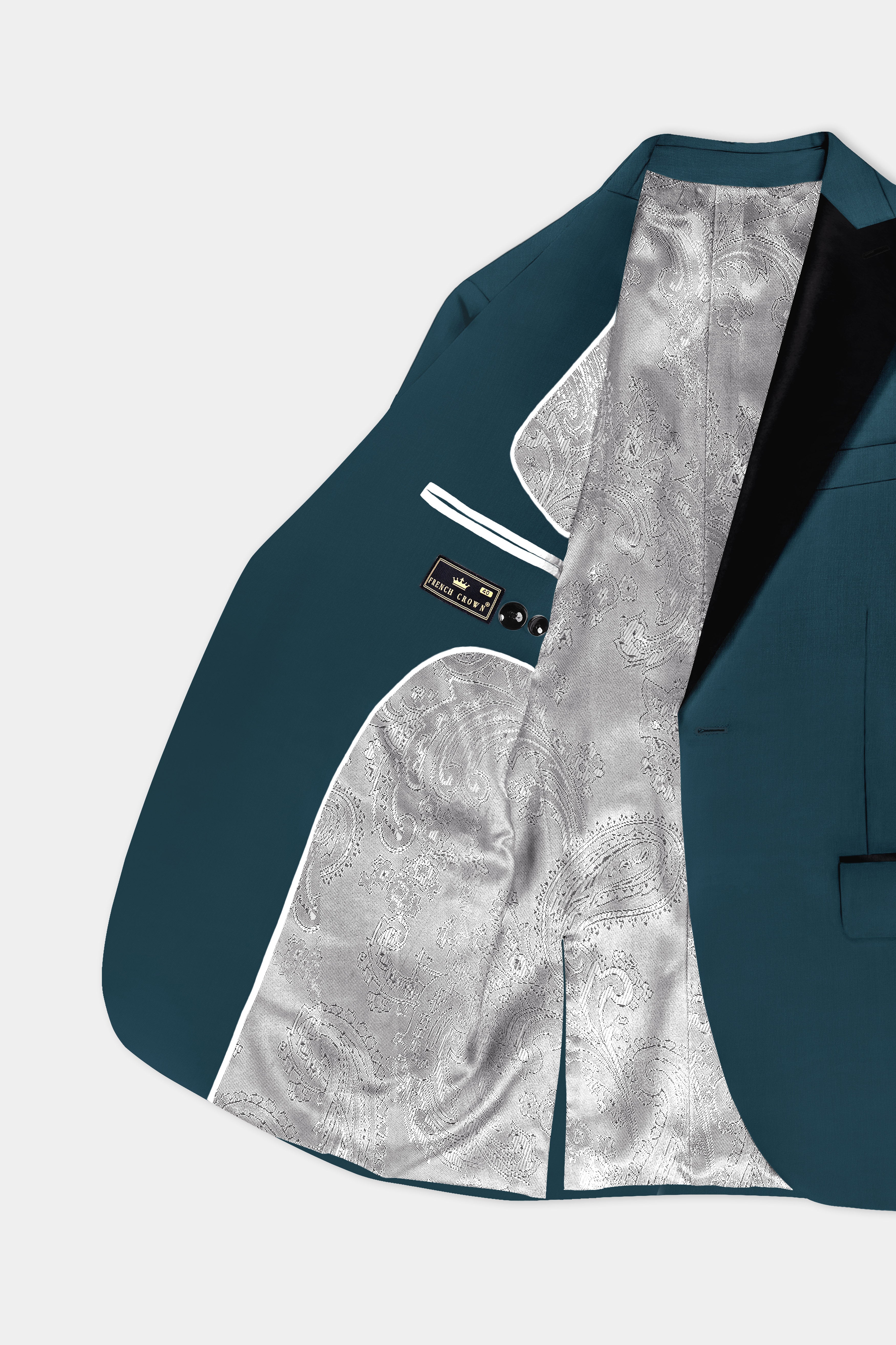 Prestige-Dianne Green Solid Wool Rich Peak Lapel Tuxedo Slight Stretch Blazer