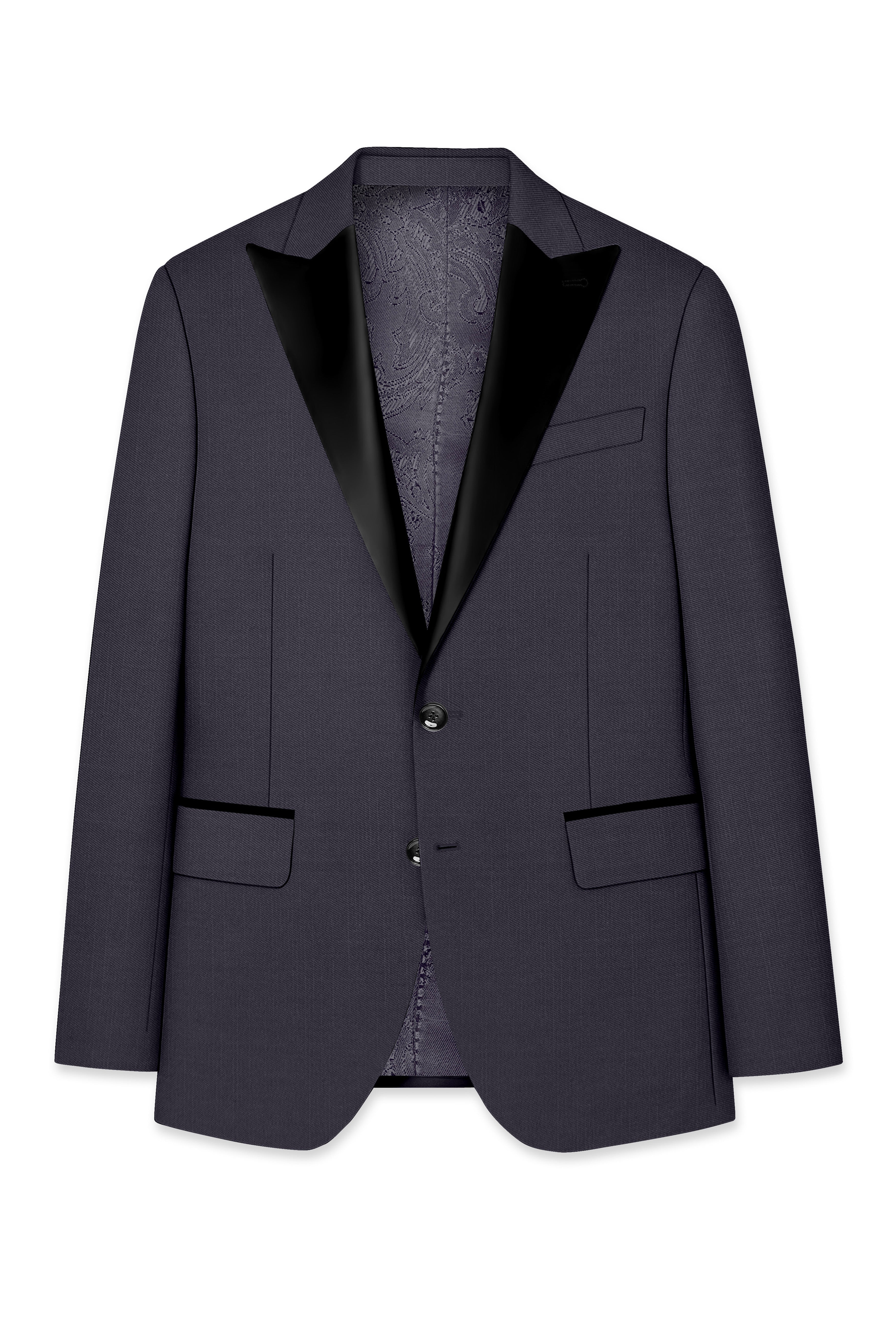 Sapphire-Glaucous Gray Solid Wool Rich Peak Lapel Tuxedo Slight Stretch Blazer