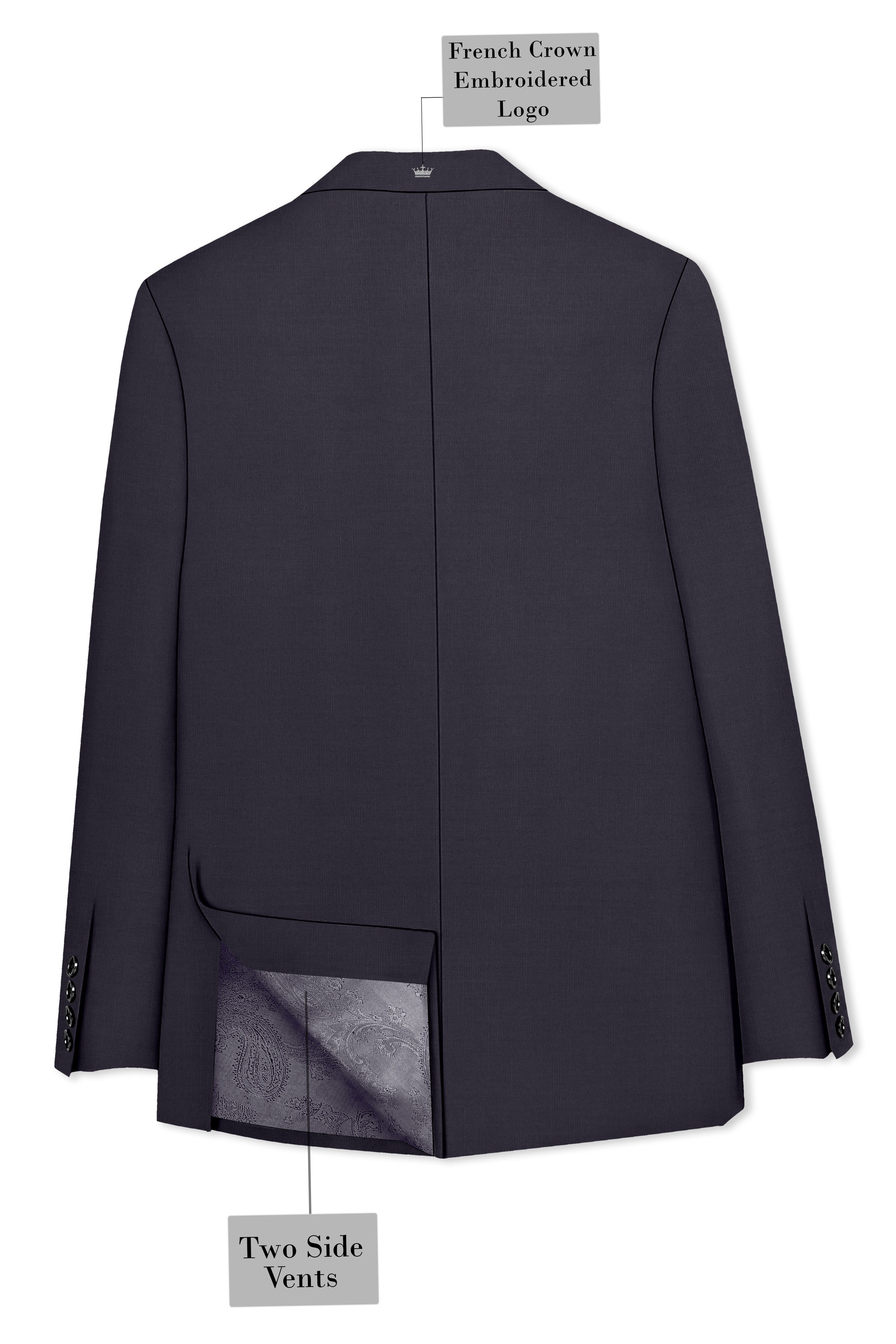Vogue-Glaucous Gray Solid Wool Rich Peak Lapel Tuxedo Slight Stretch Blazer