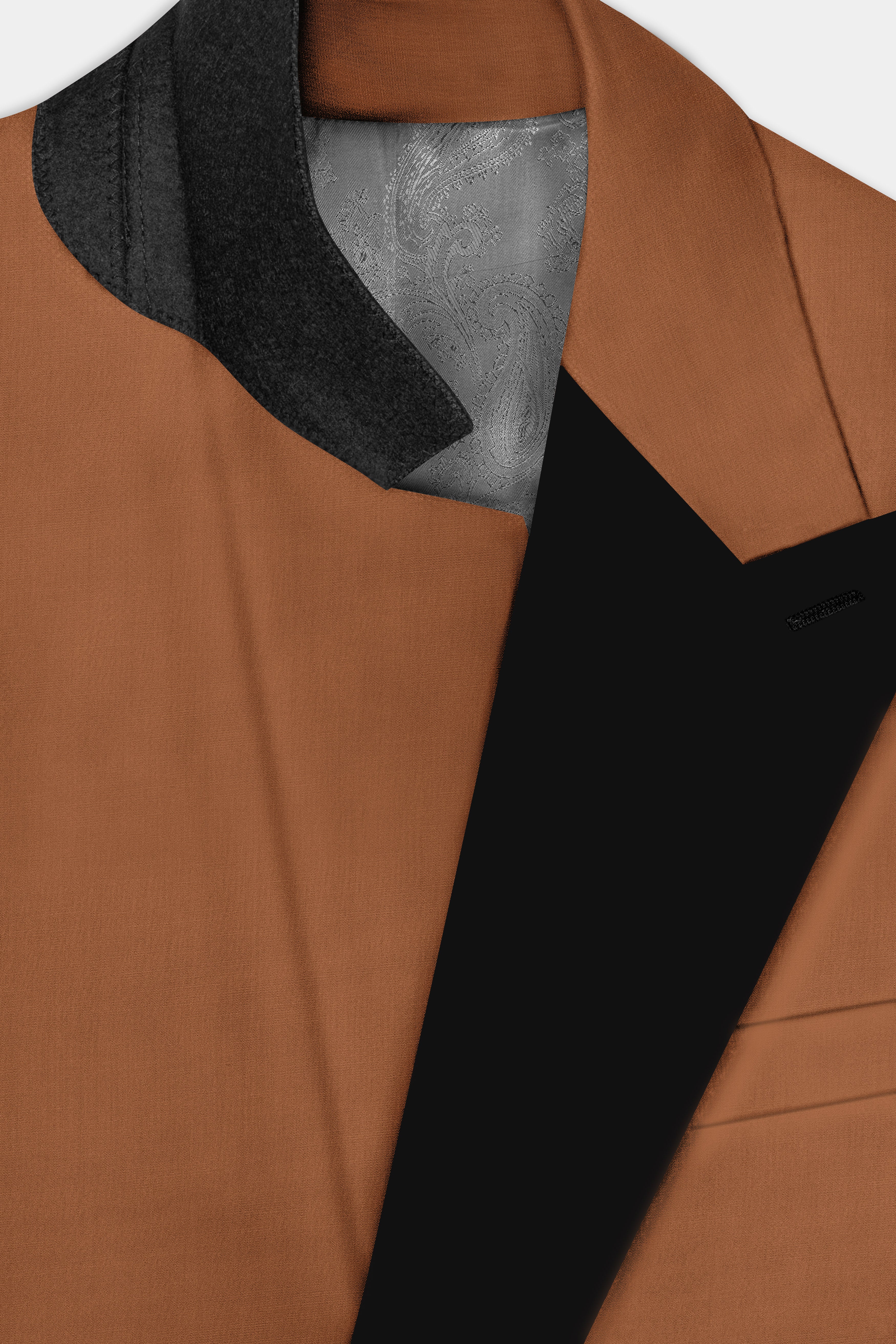 Cinnamon Oak-Sienna Brown Solid Wool Rich Peak Lapel Tuxedo Slight Stretch Blazer