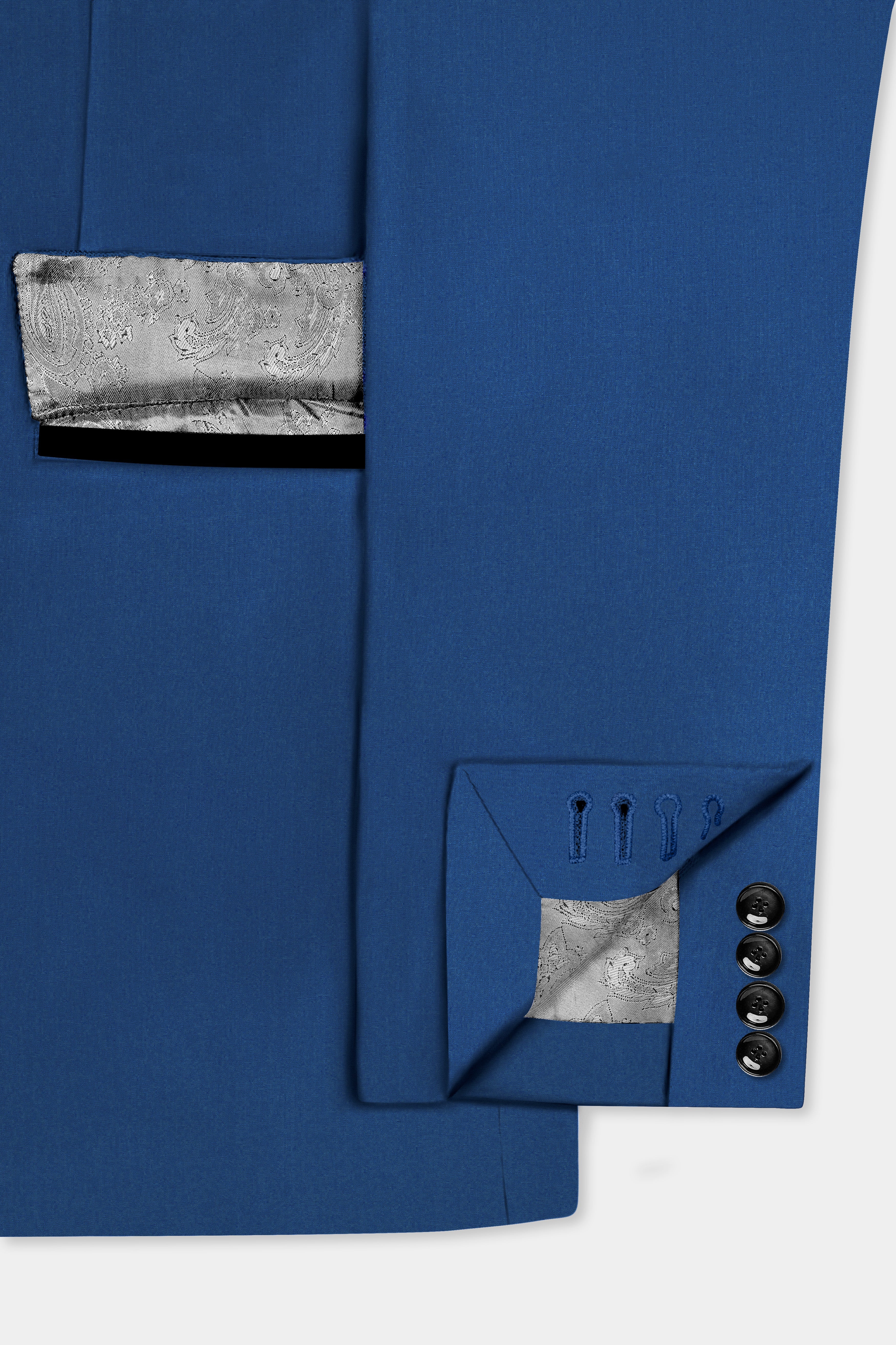 Cerulean Elite-Cobalt Blue Solid Wool Rich Peak Lapel Tuxedo Slight Stretch Blazer