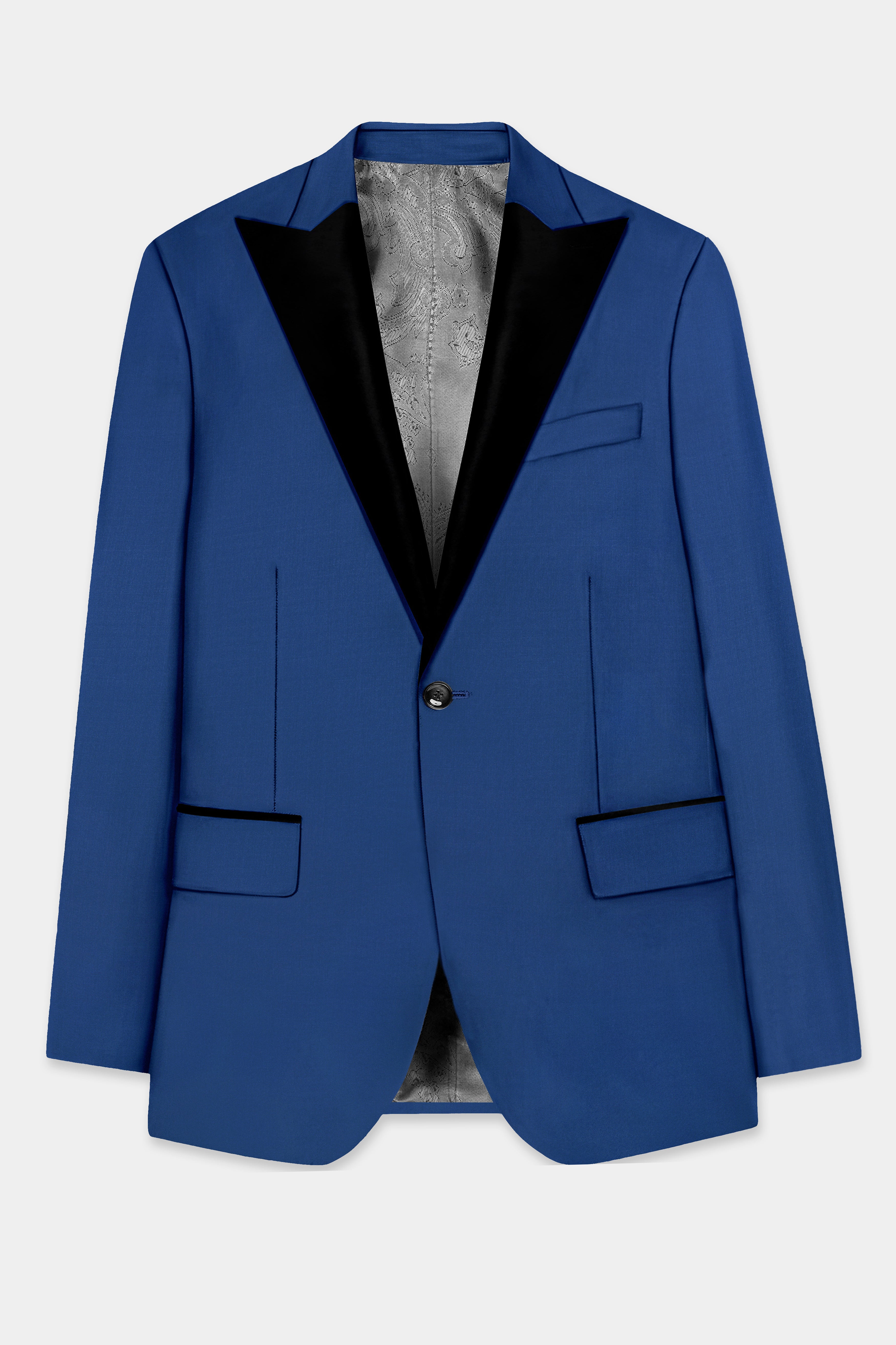 Cerulean Elite-Cobalt Blue Solid Wool Rich Peak Lapel Tuxedo Slight Stretch Blazer