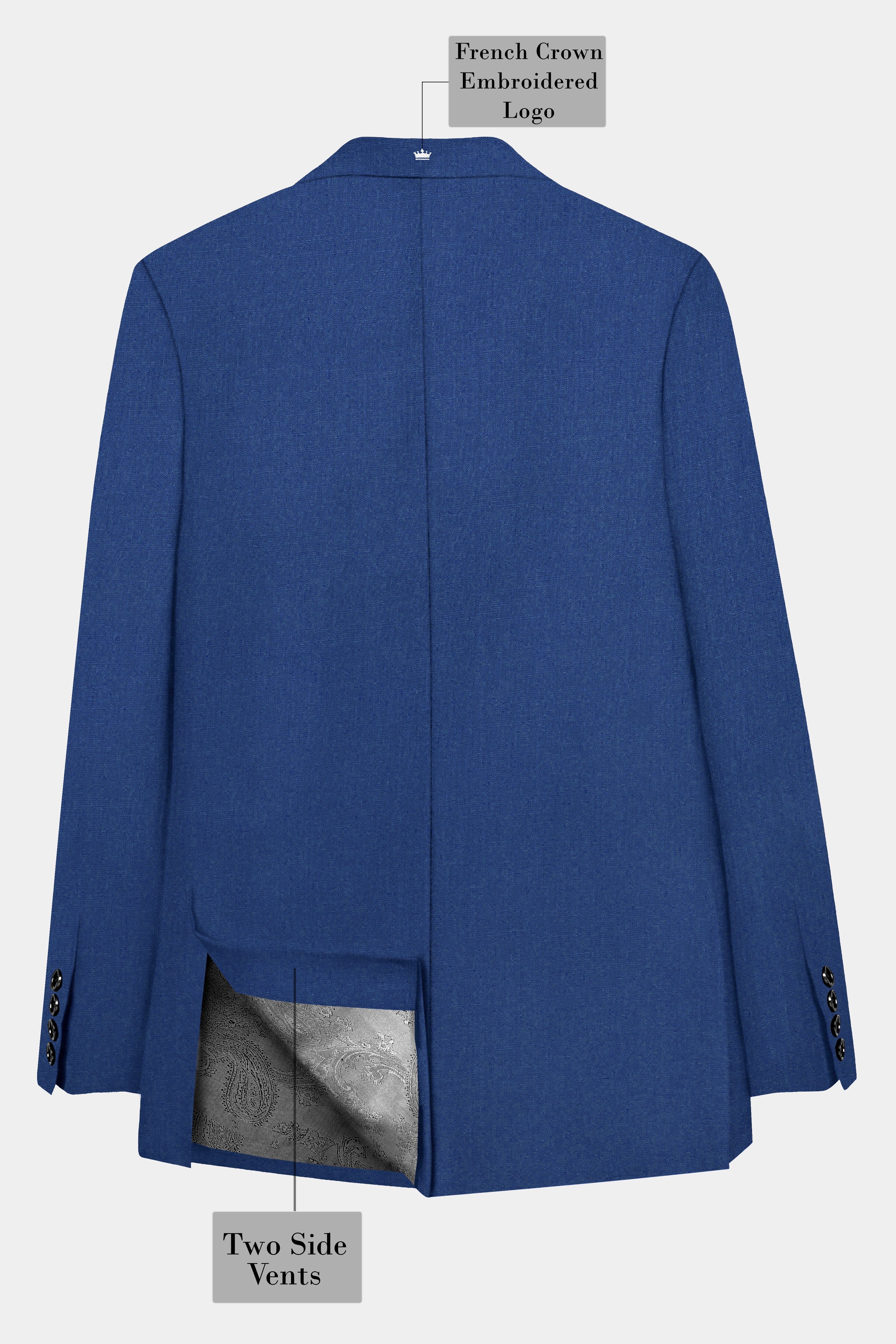 Cerulean Elite-Cobalt Blue Solid Wool Rich Peak Lapel Tuxedo Slight Stretch Blazer