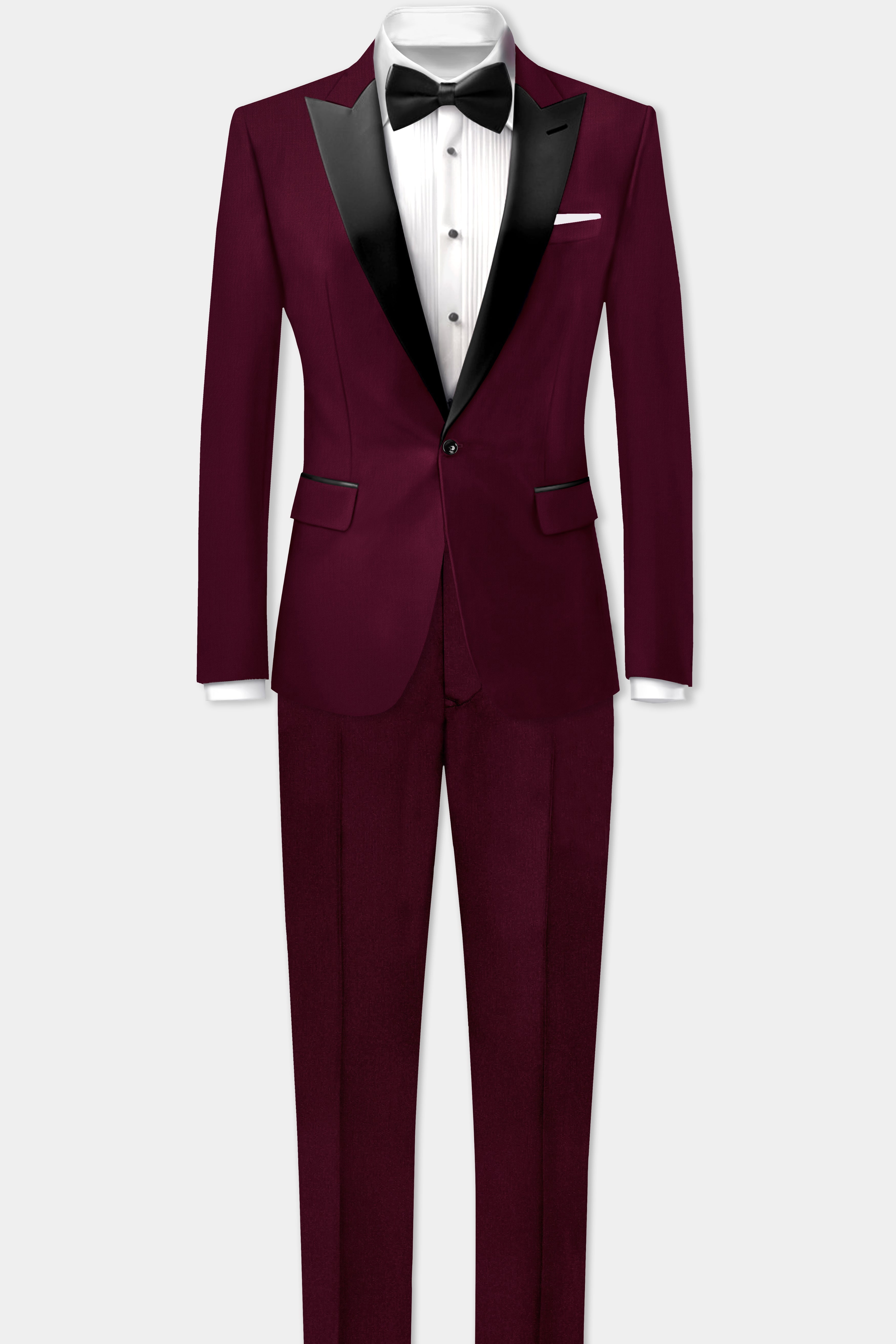 Regal Maroon-Tamarind Solid Wool Rich Peak Lapel Tuxedo Slight Stretch Blazer