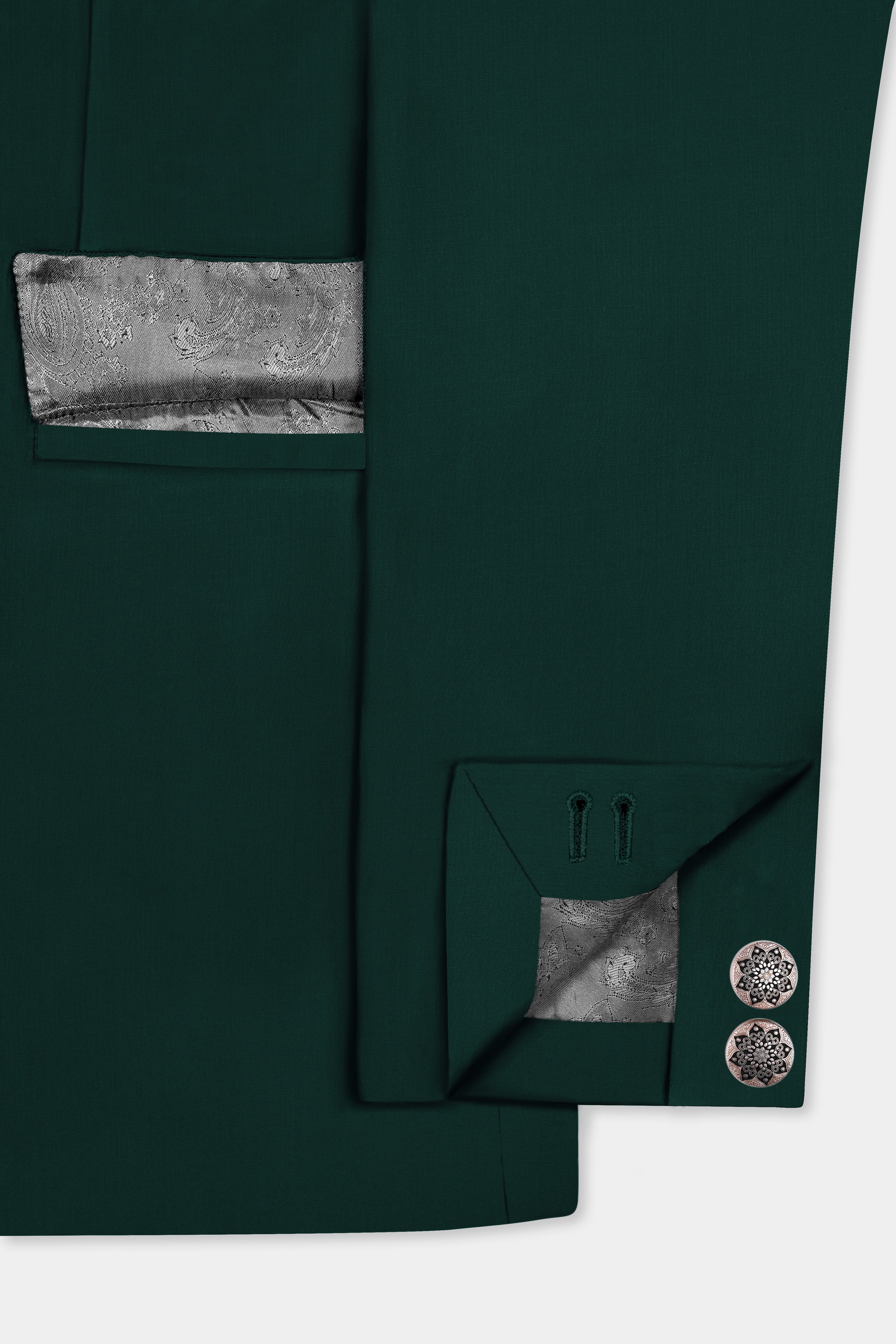 Emerald-Zucchini Green Solid Wool Rich Cross Placket Bandhgala Slight Stretch Blazer