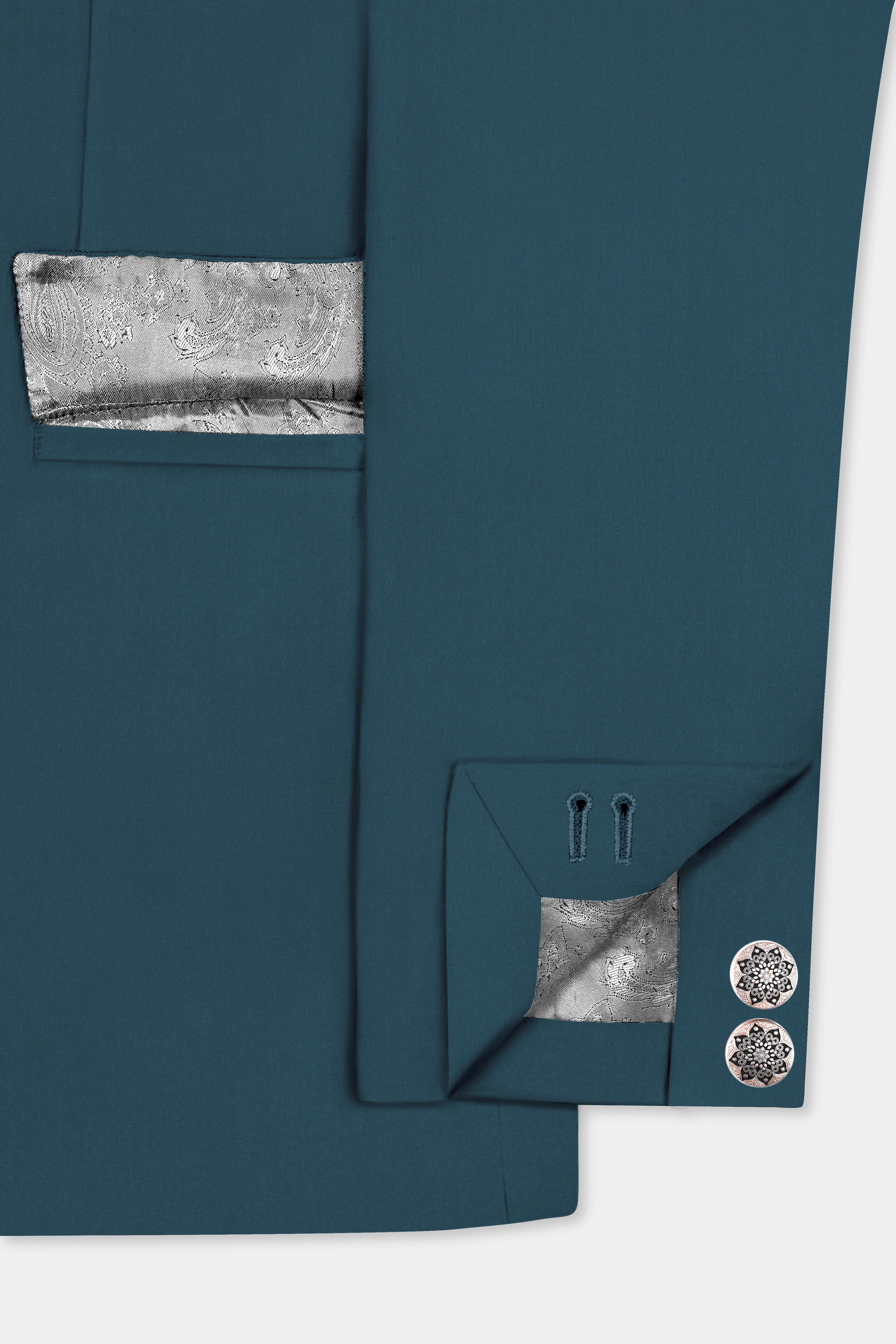 Prestige-Dianne Green Solid Wool Rich Cross Placket Bandhgala Slight Stretch Blazer