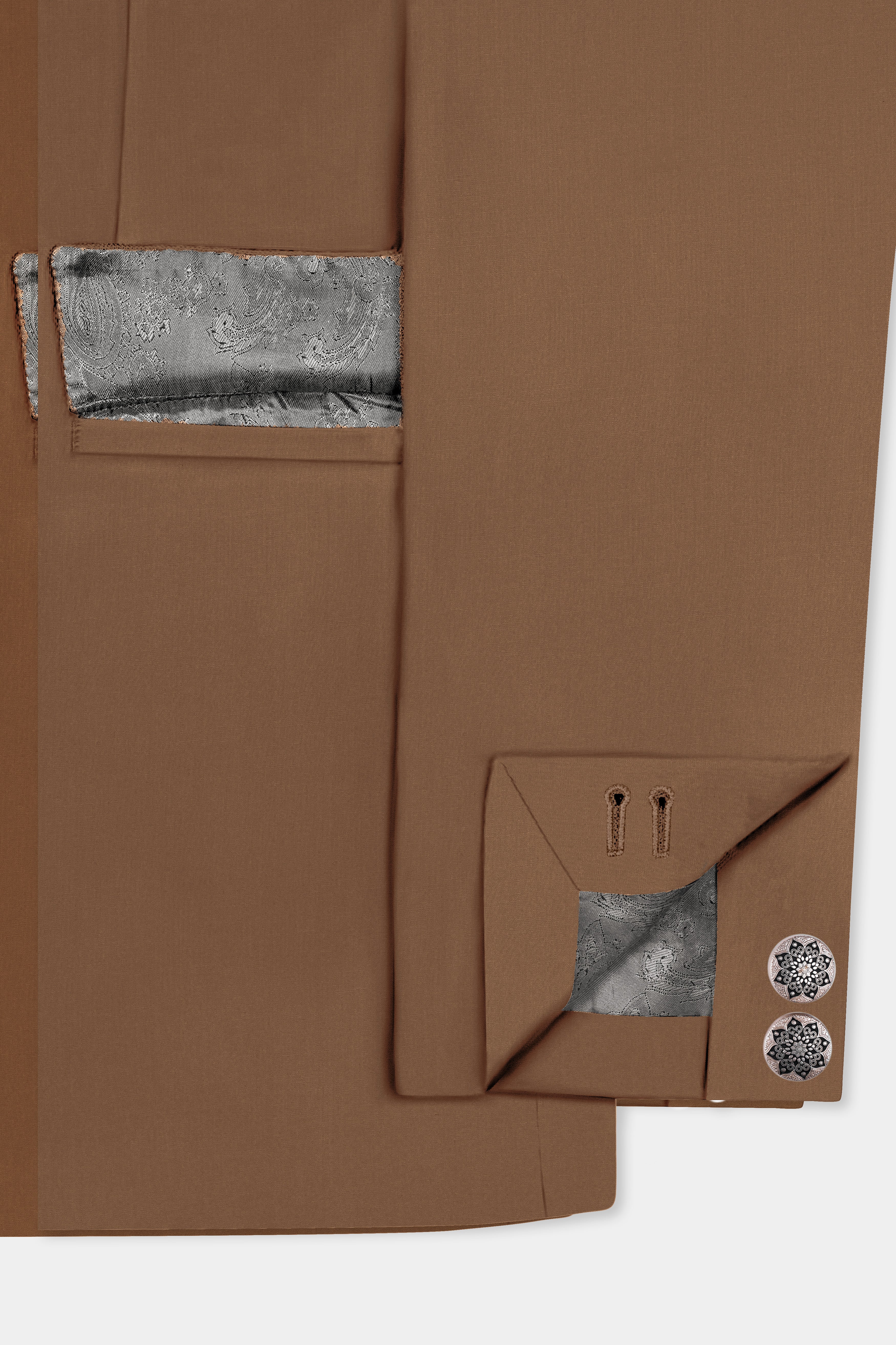 Bronze-Tawny Brown Solid Wool Rich Cross Placket Bandhgala Slight Stretch Blazer