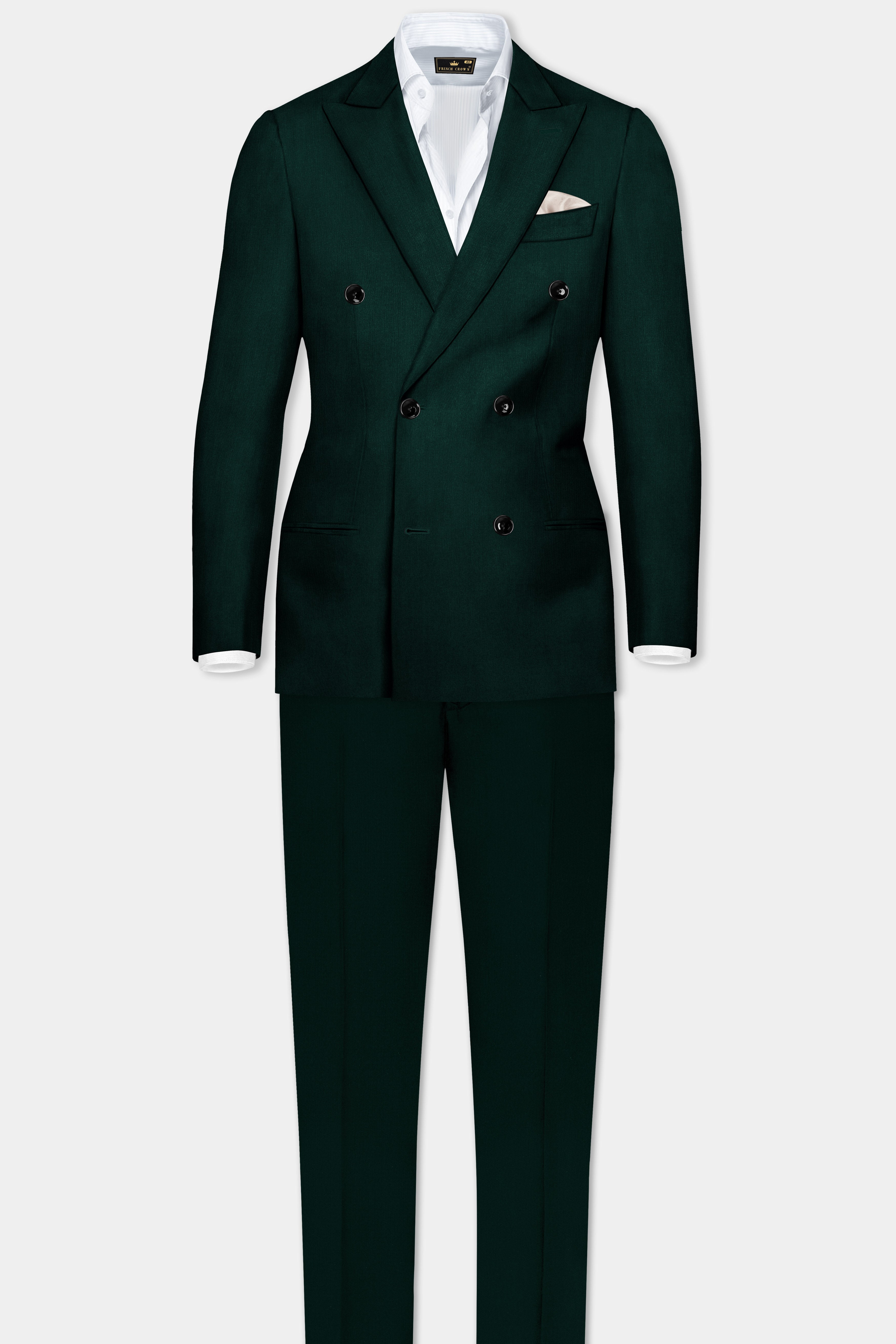 Emerald-Zucchini Green Solid Wool Rich Double Breasted Slight Stretch Blazer