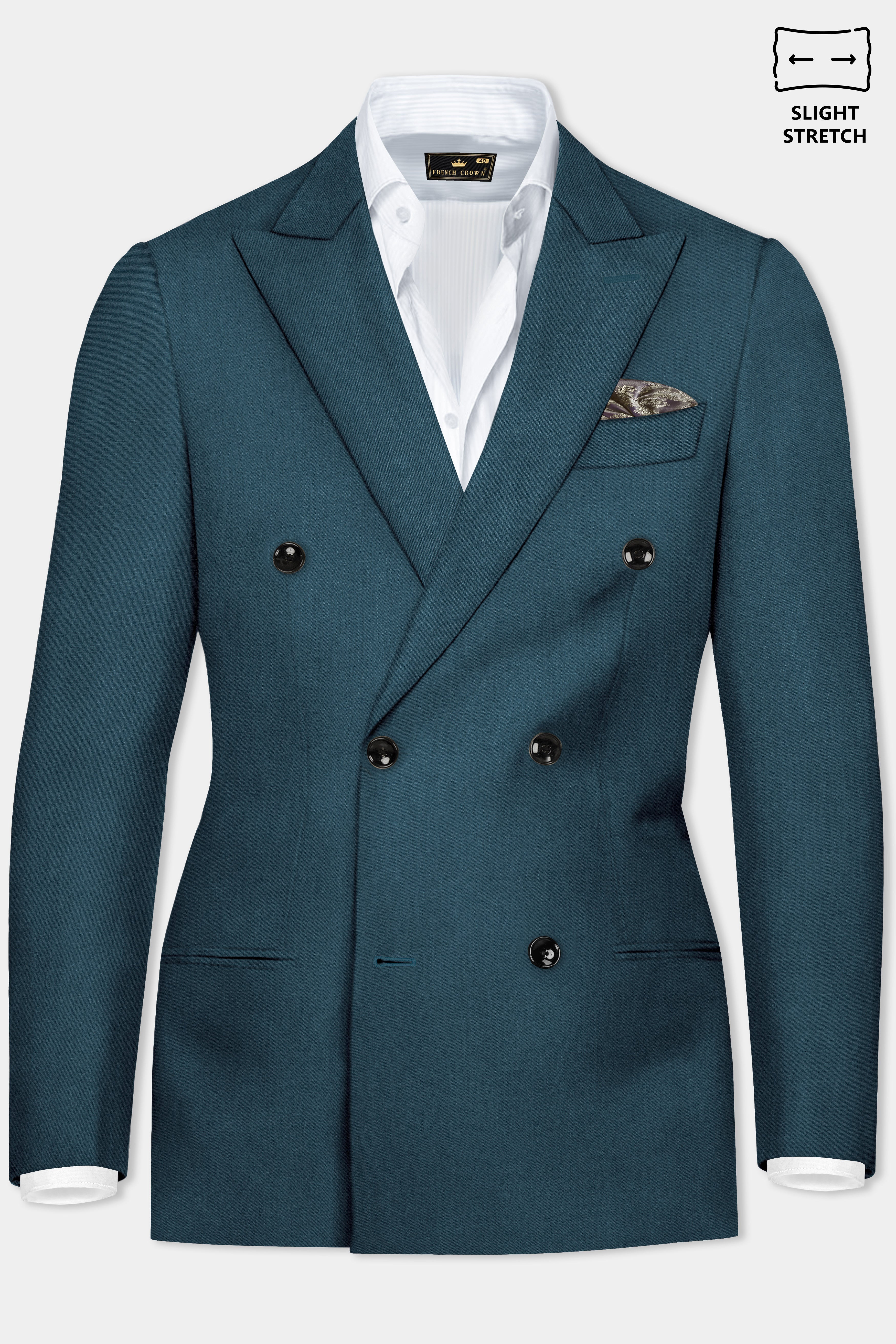 Prestige-Dianne Green Solid Wool Rich Double Breasted Slight Stretch Blazer