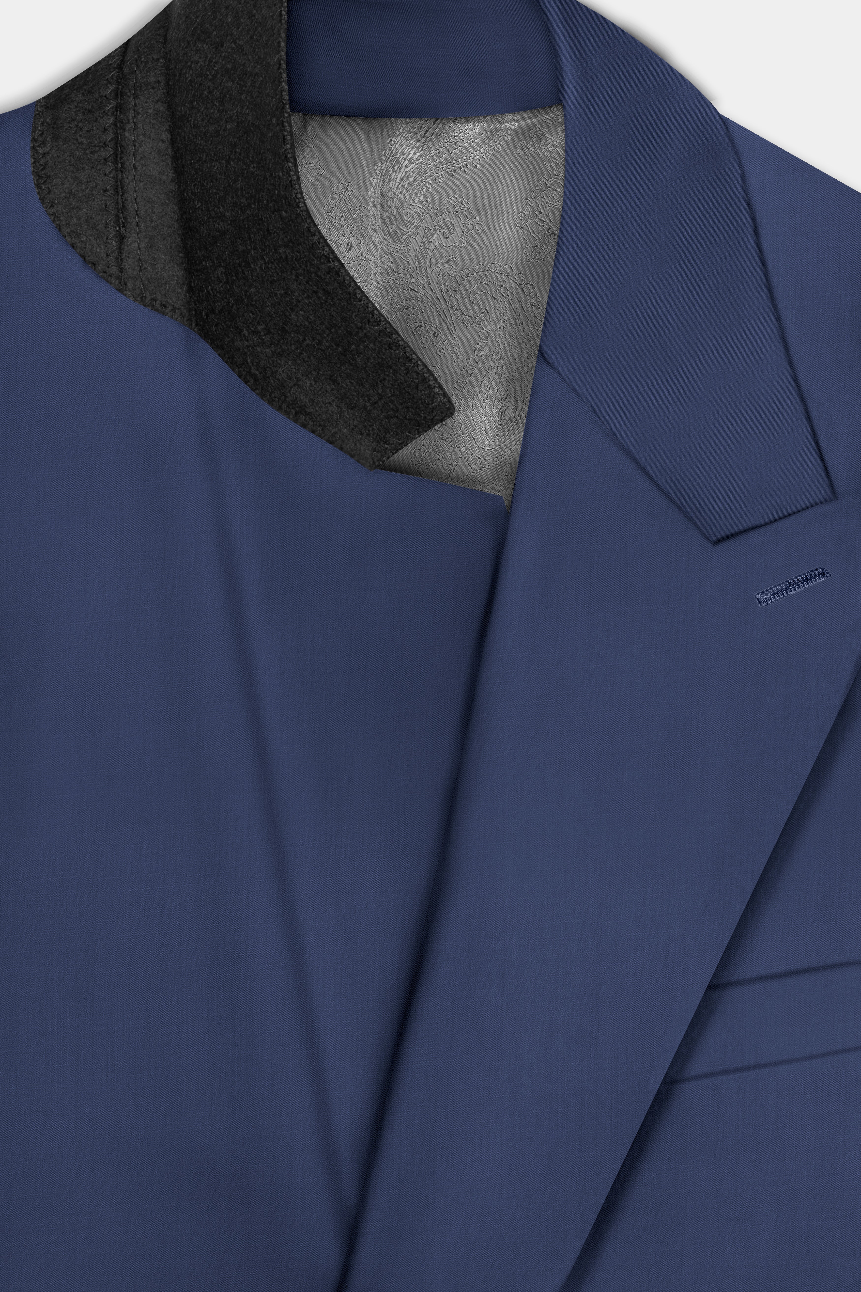 Sapphire-Glaucous Blue Solid Wool Rich Double Breasted Slight Stretch Blazer