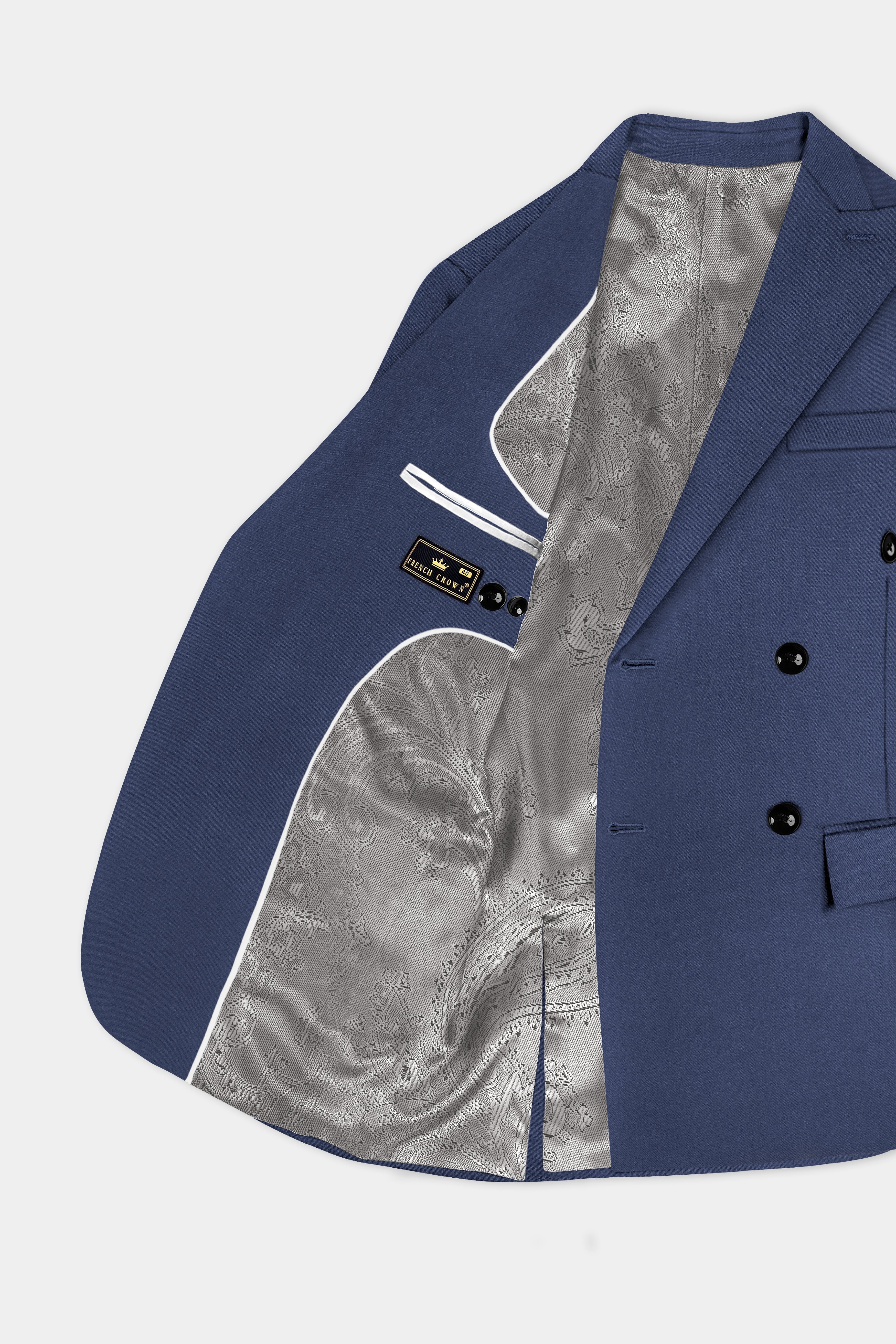Sapphire-Glaucous Blue Solid Wool Rich Double Breasted Slight Stretch Blazer