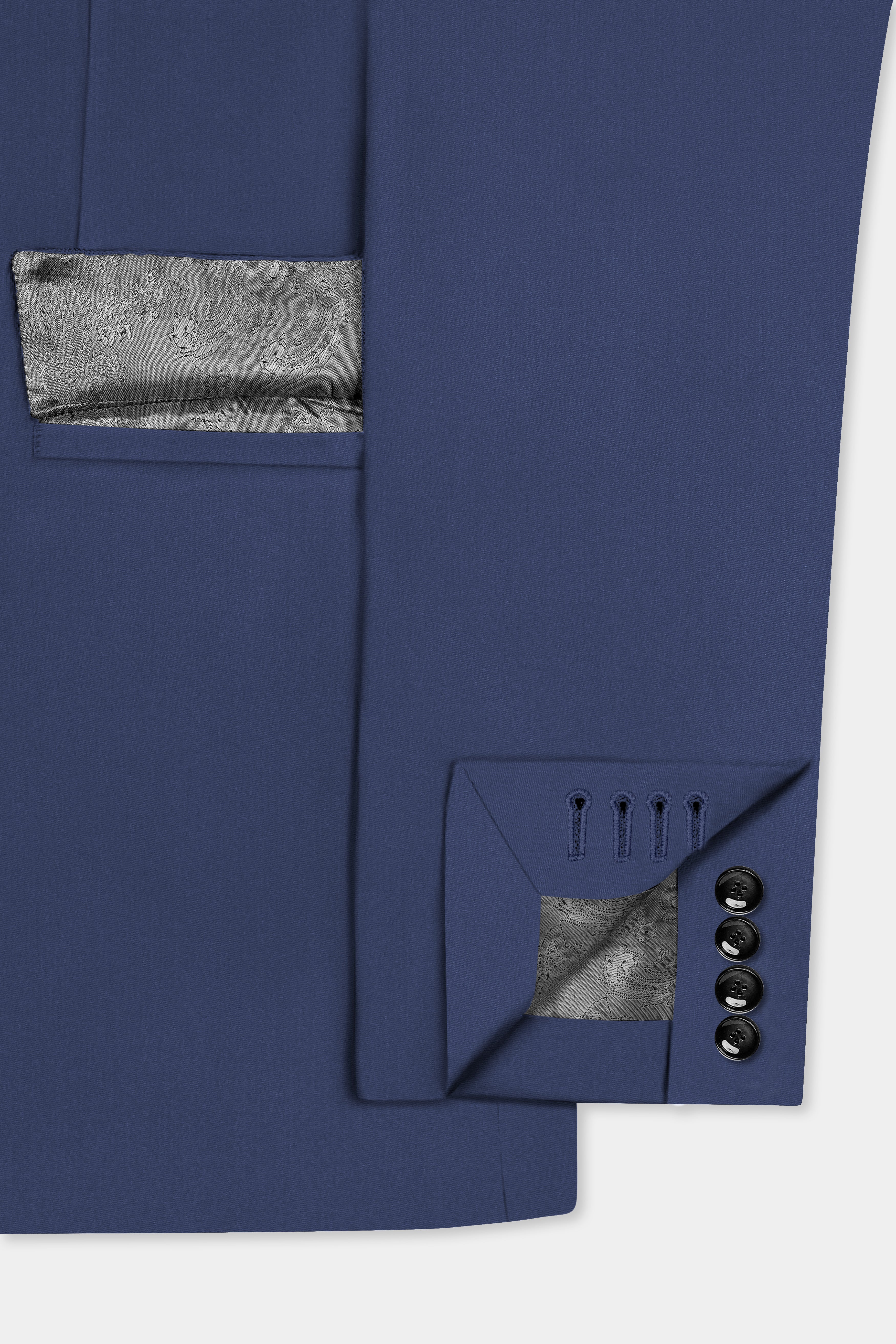 Sapphire-Glaucous Blue Solid Wool Rich Double Breasted Slight Stretch Blazer