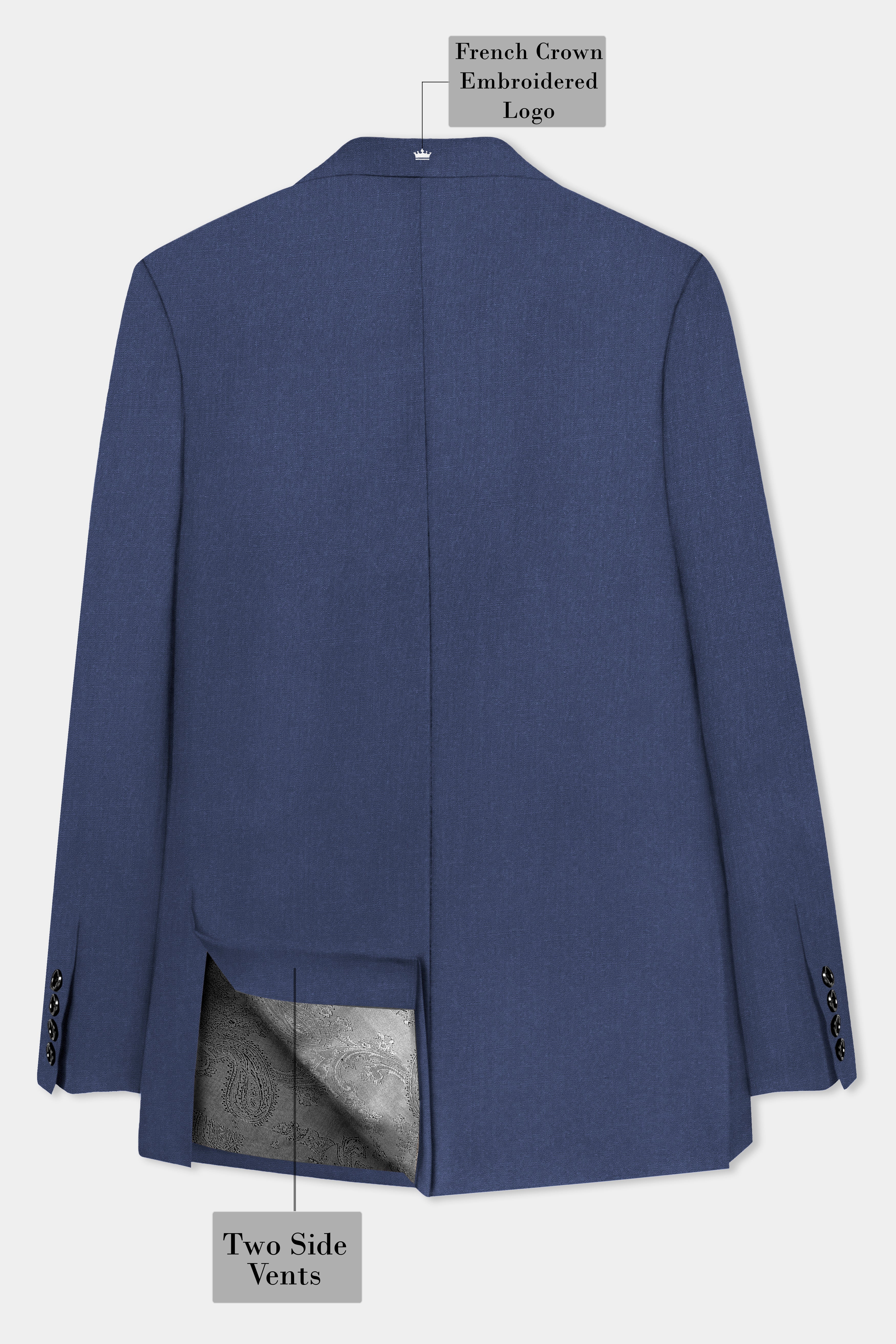Sapphire-Glaucous Blue Solid Wool Rich Double Breasted Slight Stretch Blazer