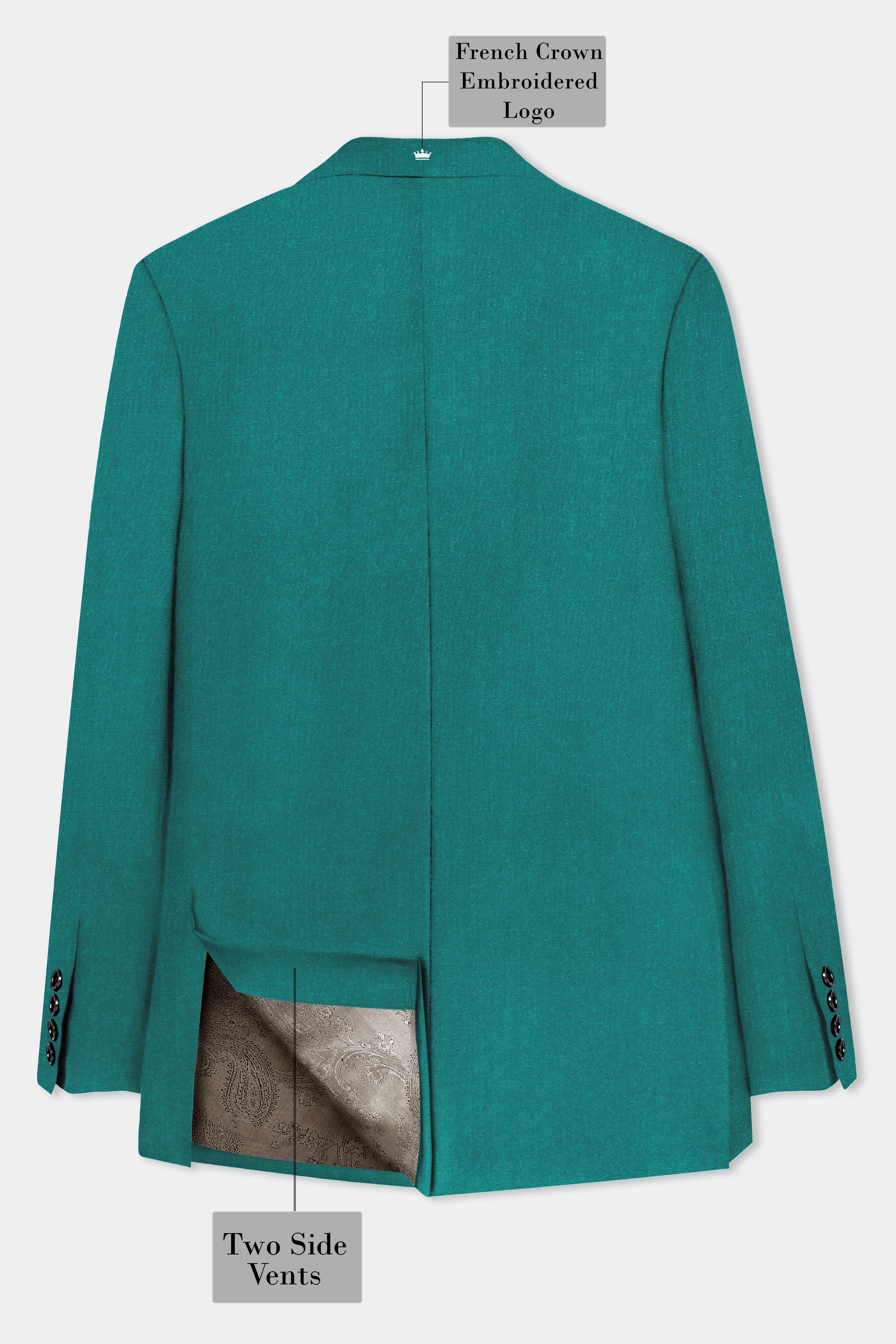 Verdant Classic-Surfie Green Solid Wool Rich Double Breasted Slight Stretch Blazer
