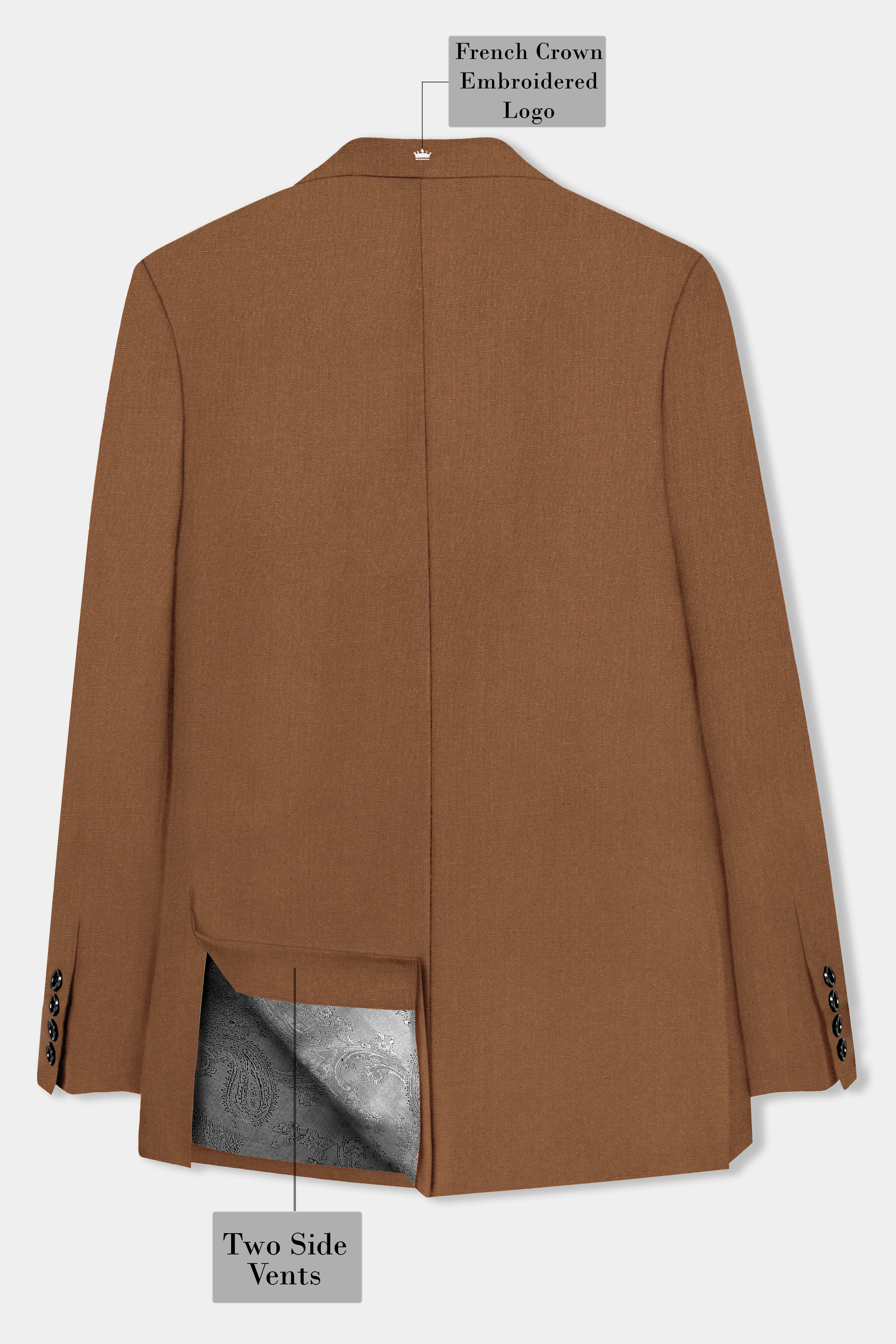 Bronze-Tawny Brown Solid Wool Rich Single Breasted Slight Stretch Blazer