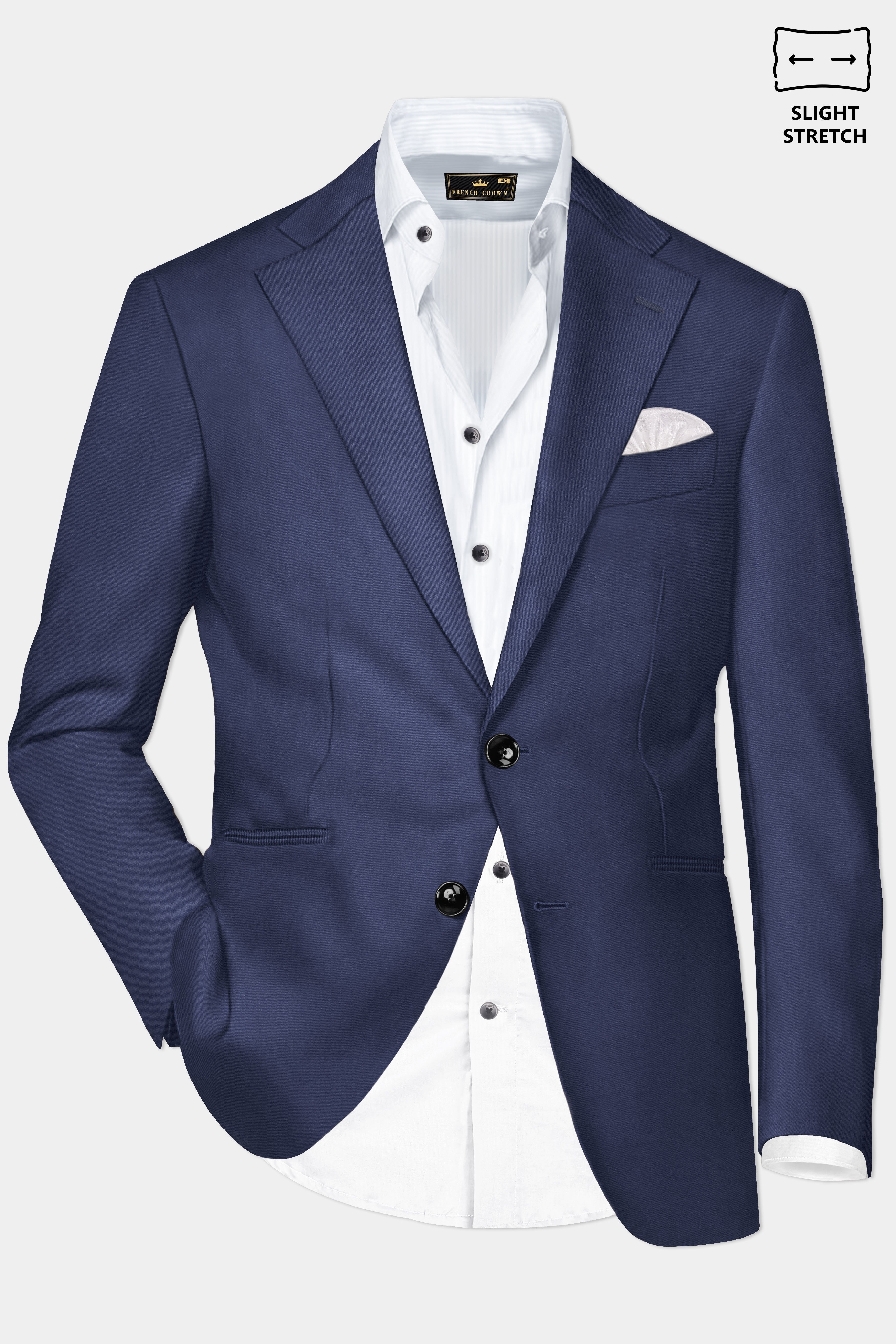 Sapphire-Glaucous Blue Solid Wool Rich Single Breasted Slight Stretch Blazer