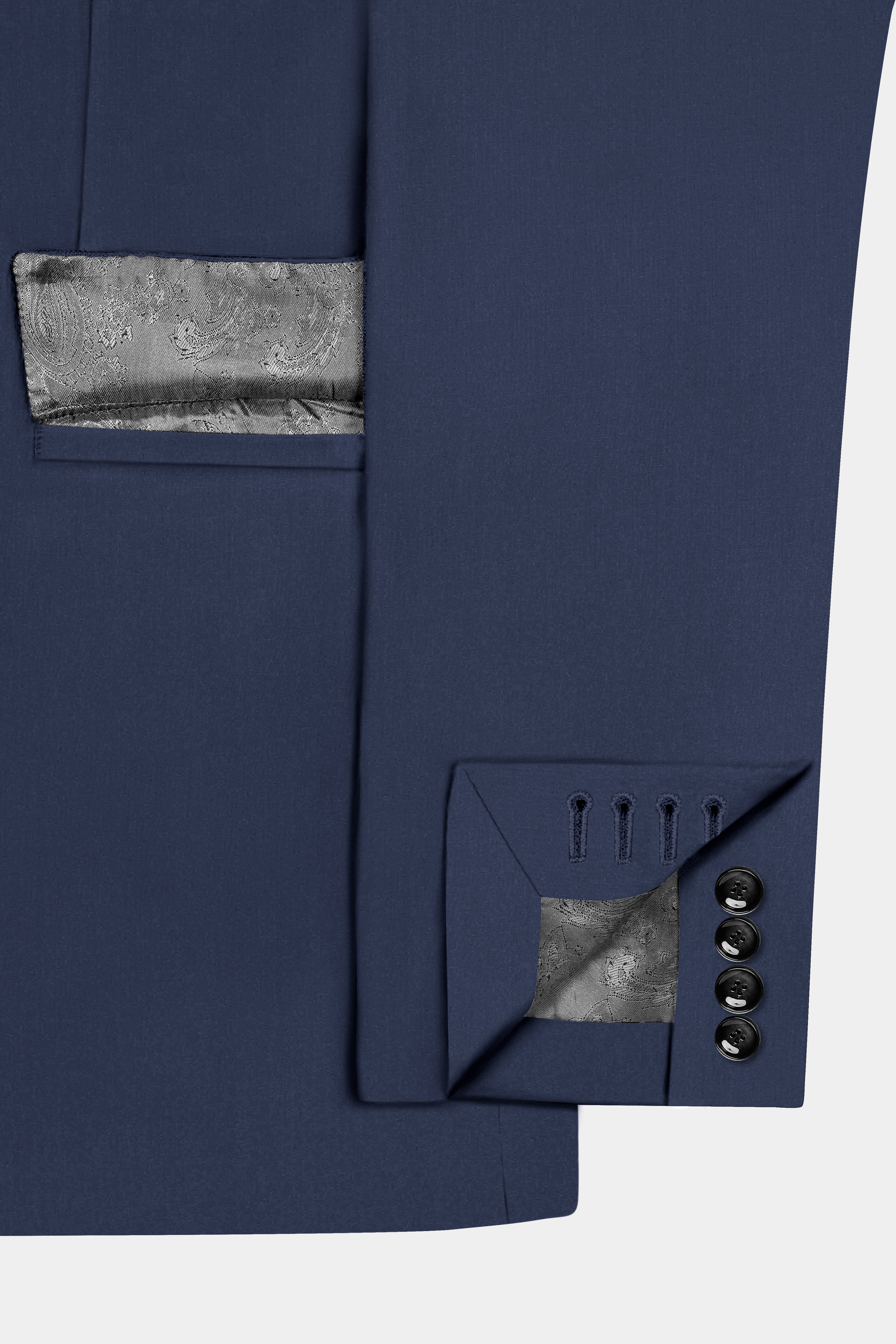 Sapphire-Glaucous Blue Solid Wool Rich Single Breasted Slight Stretch Blazer