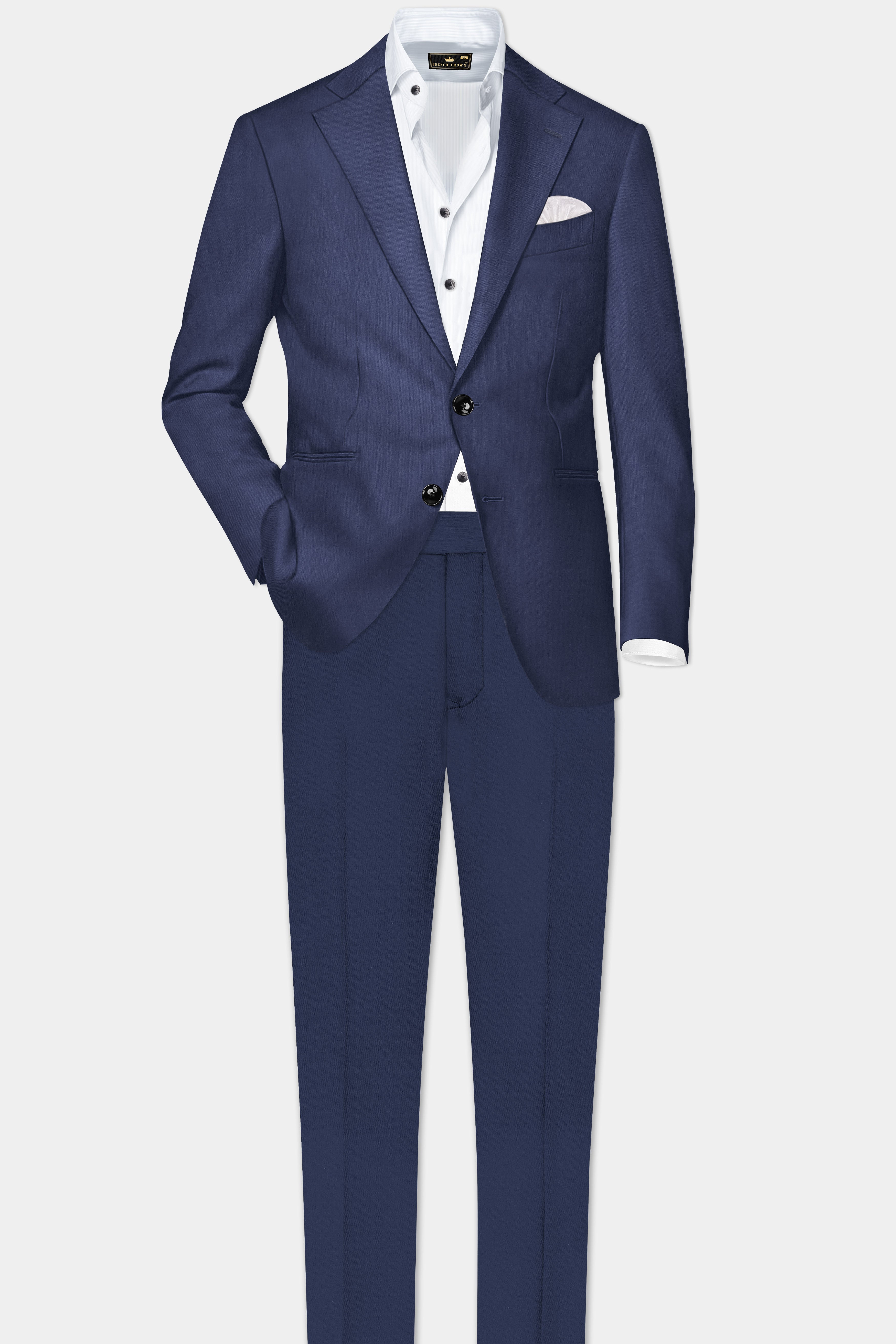 Sapphire-Glaucous Blue Solid Wool Rich Single Breasted Slight Stretch Blazer