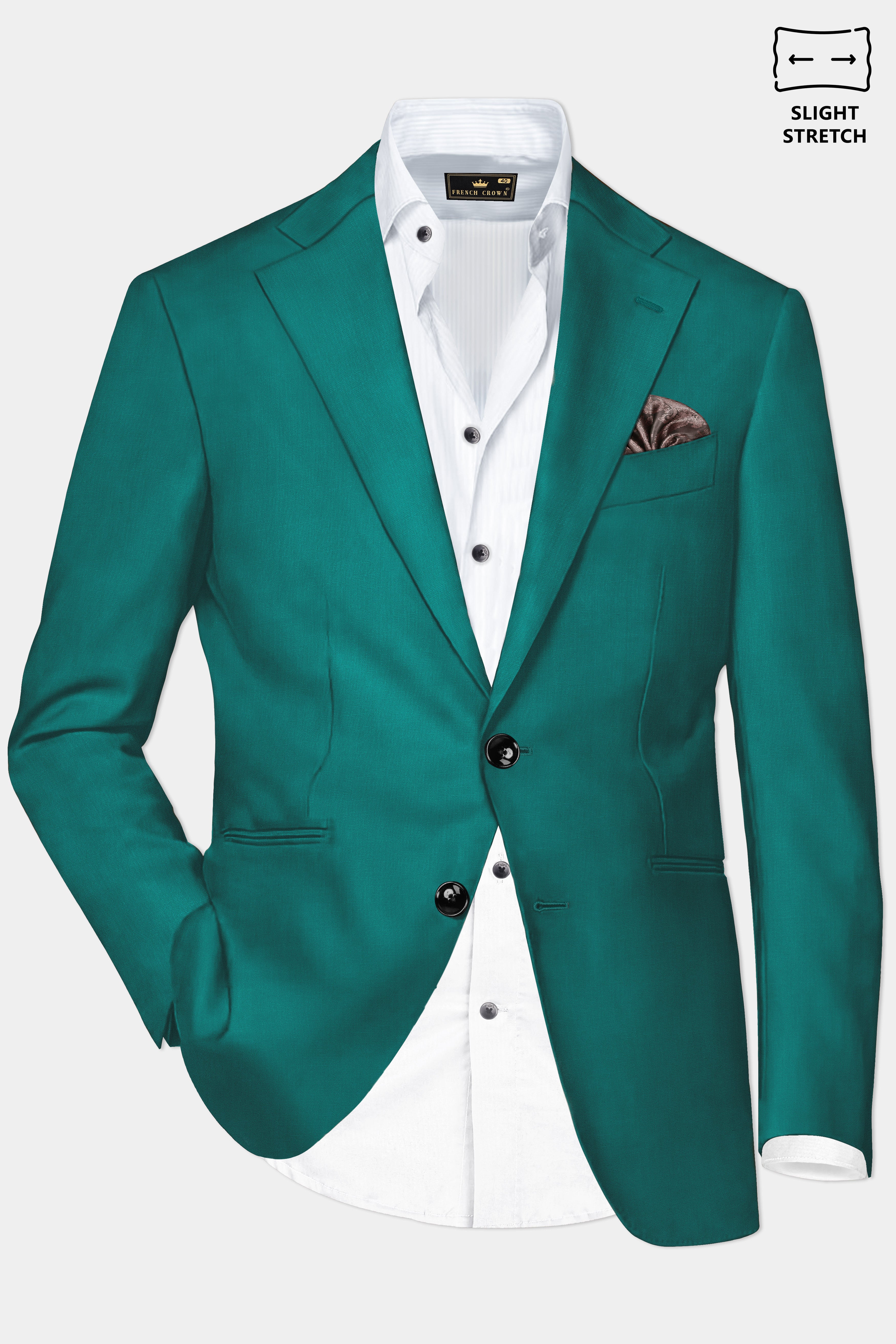 Verdant Classic-Surfie Green Solid Wool Rich Single Breasted Slight Stretch Blazer