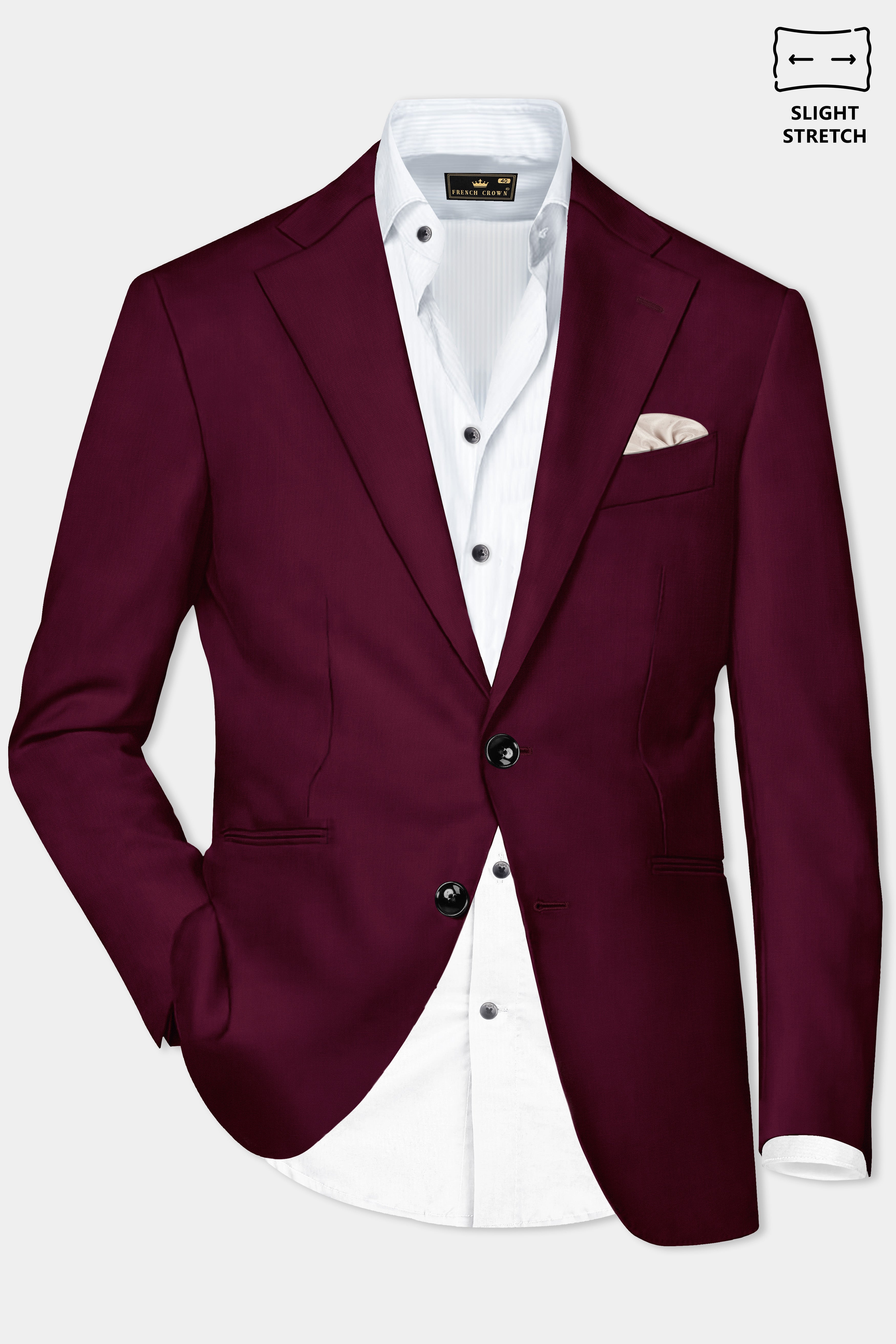 Regal Maroon-Tamarind Solid Wool Rich Single Breasted Slight Stretch Blazer