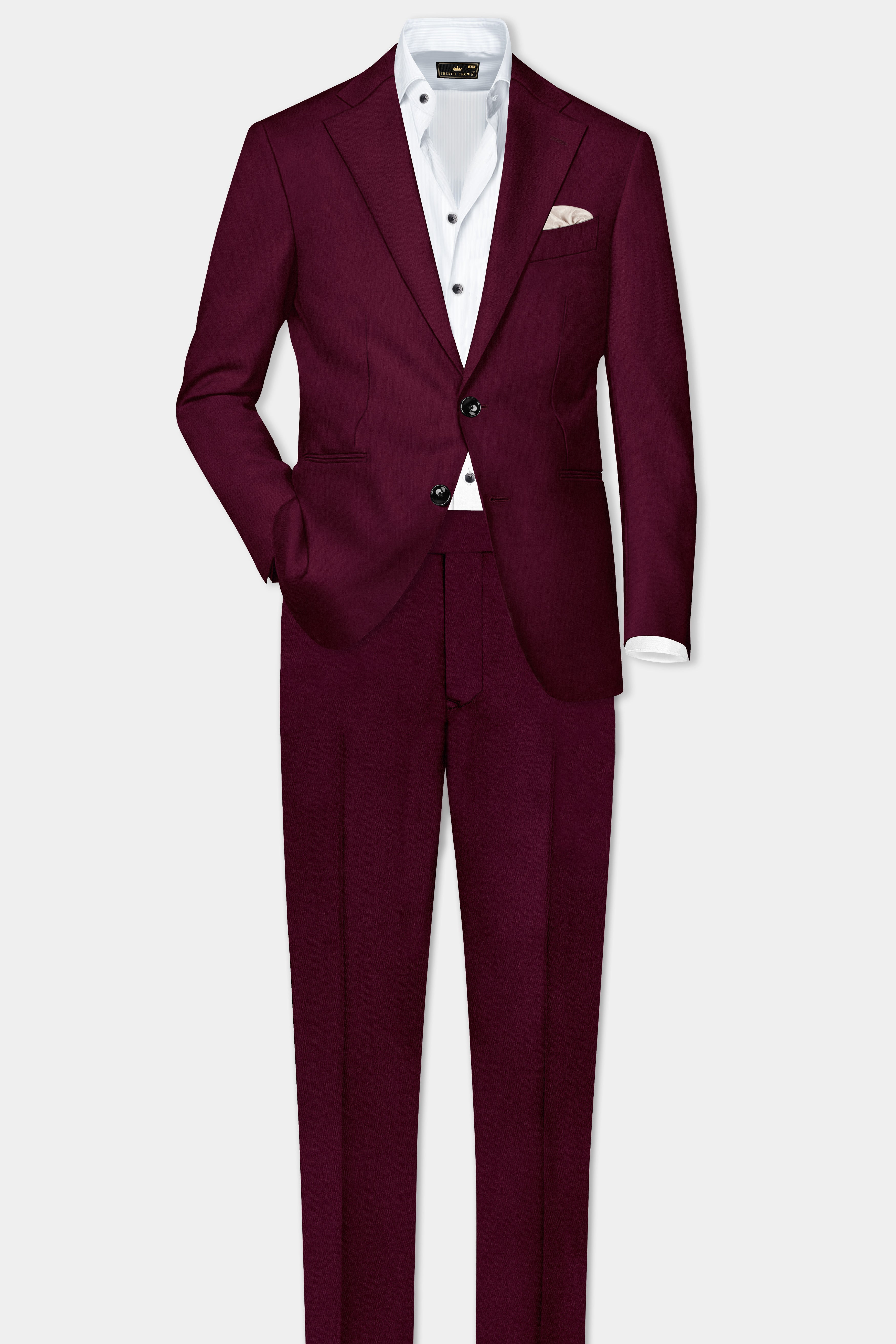 Regal Maroon-Tamarind Solid Wool Rich Single Breasted Slight Stretch Blazer