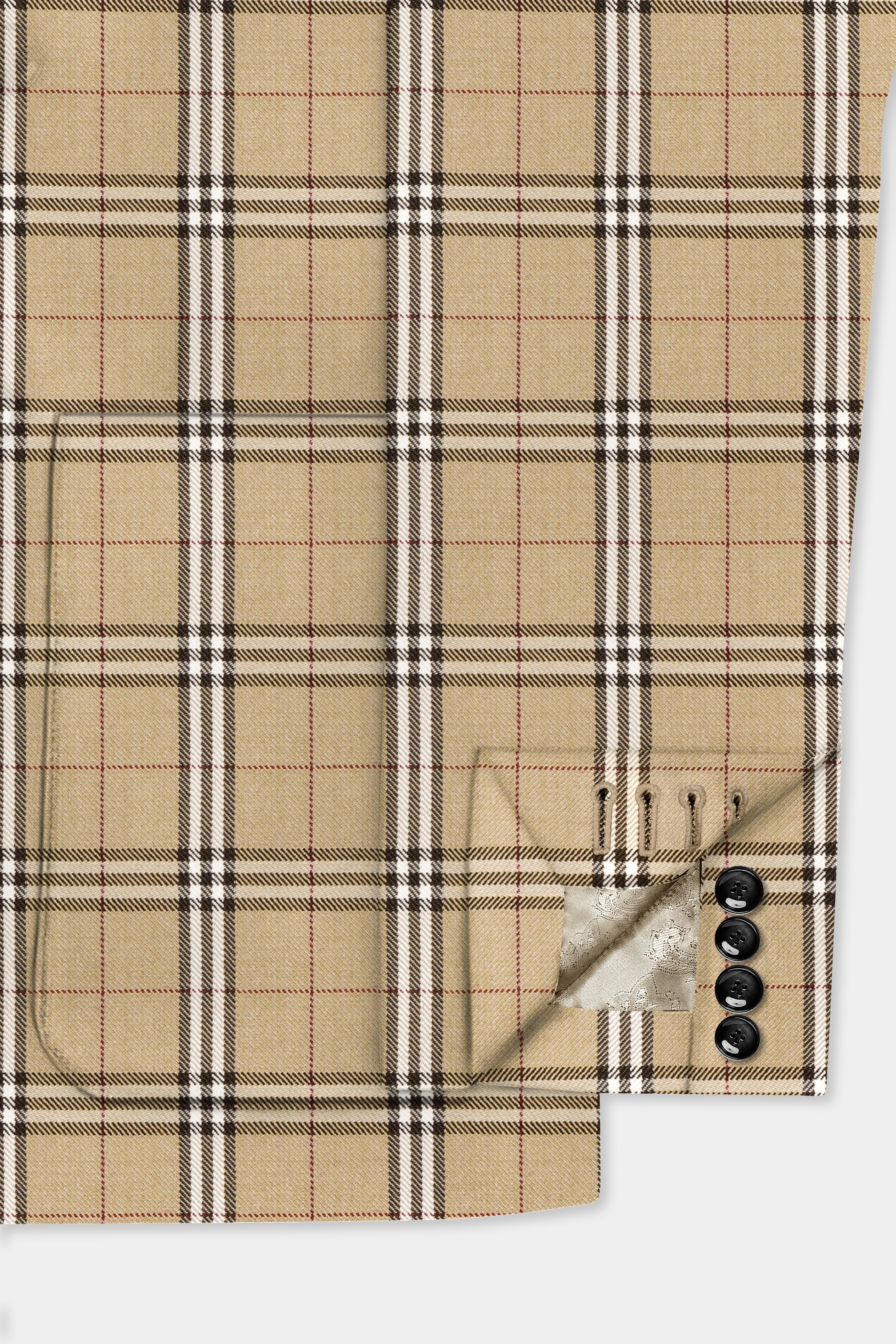 Noble Tones-Sandal Cream Plaid Wool Rich Bandhgala Designer Blazer