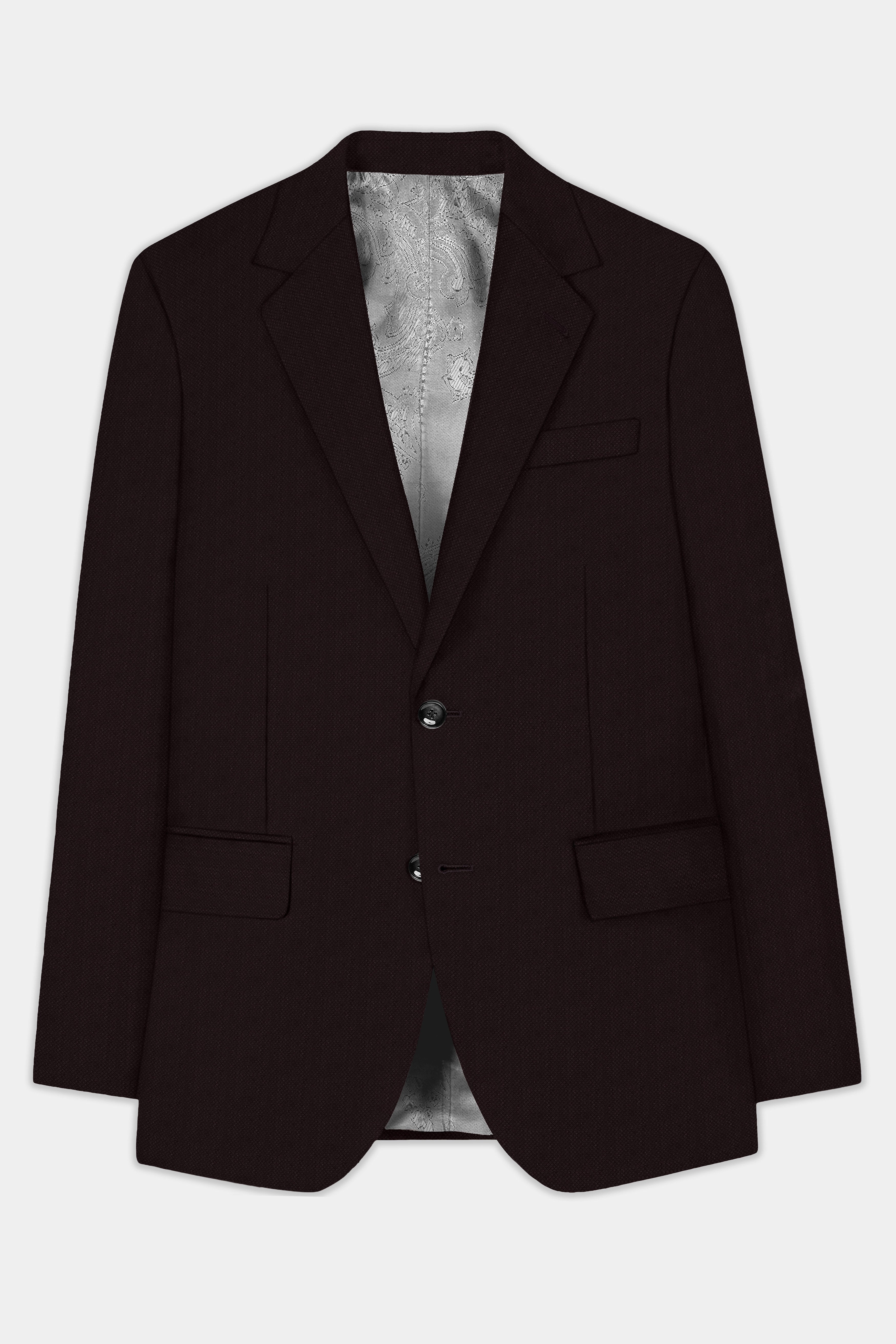 Charred Mocha-Asphalt Brown Solid Wool Rich Single Breasted Blazer